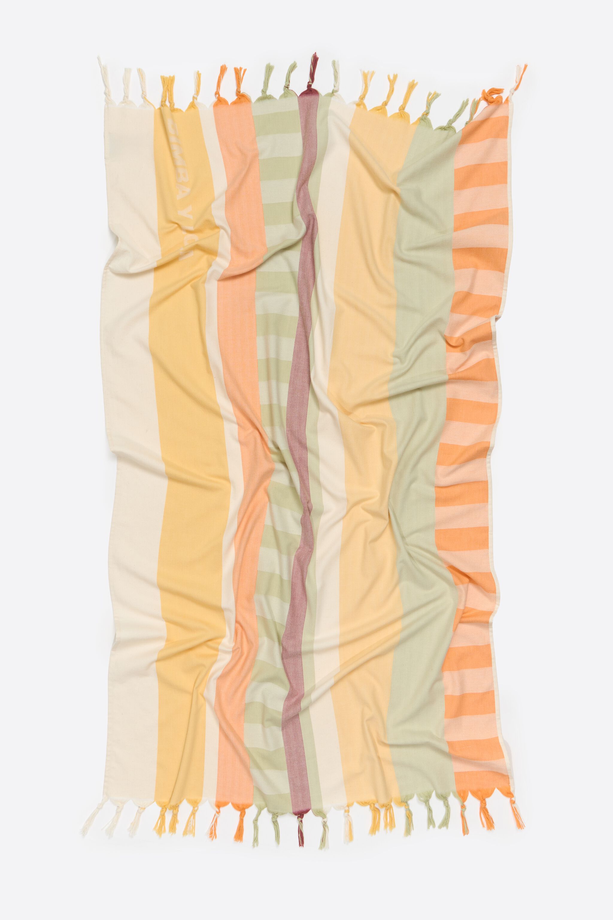 Yellow striped towel with horizontal and vertical pattern