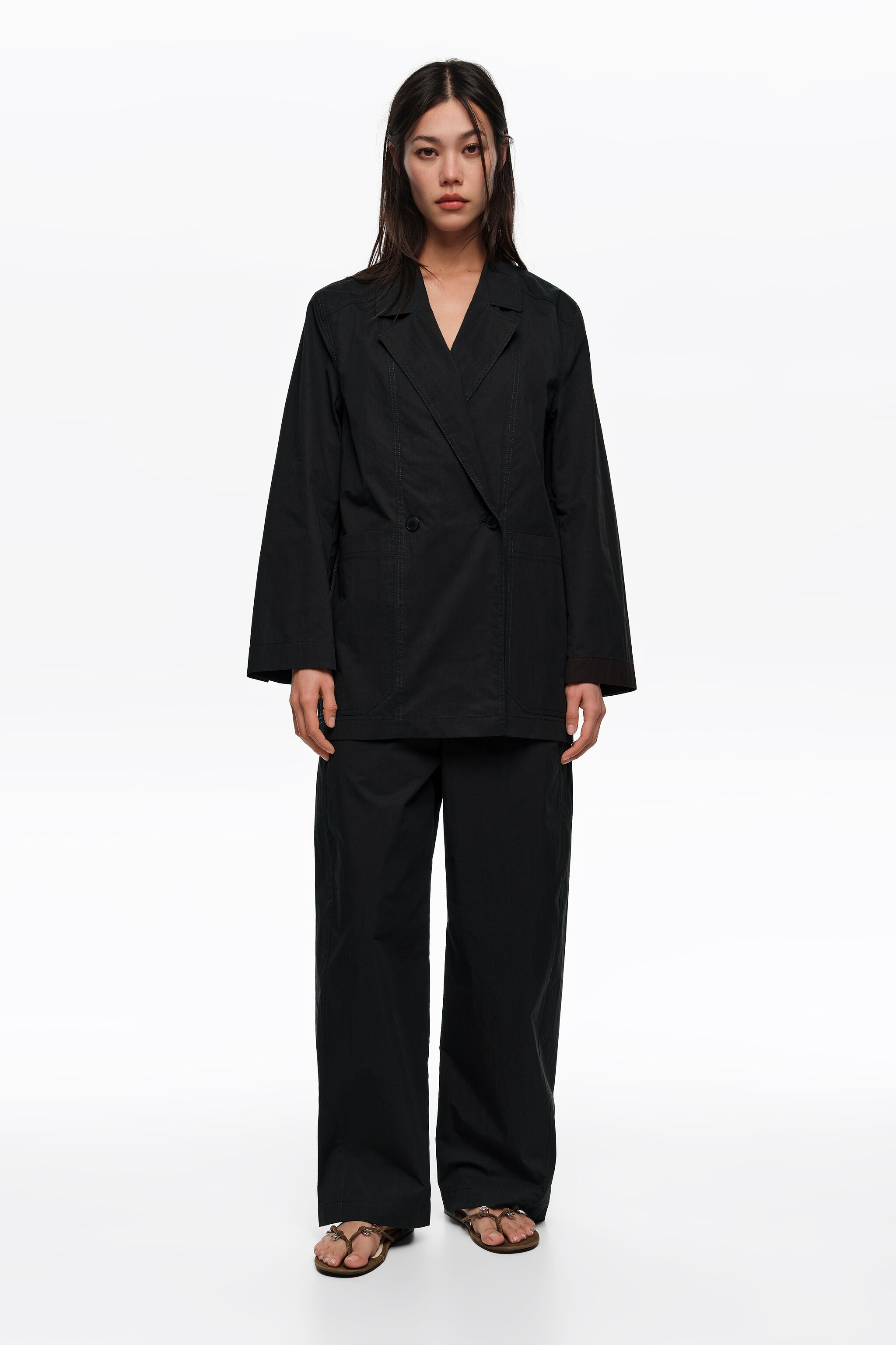 Black topstitched tailored jacket