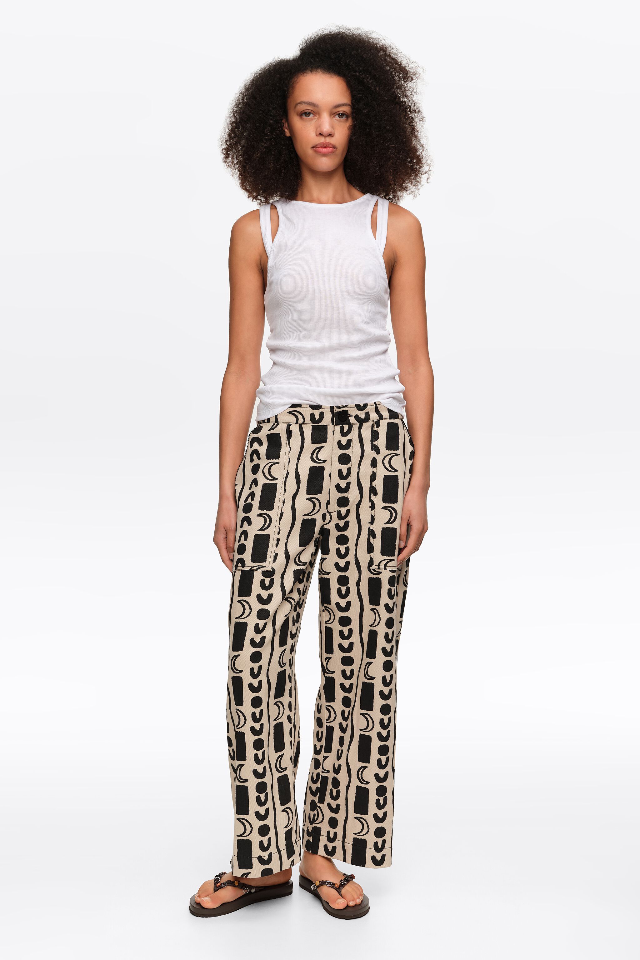White Moon stripes straight-leg trousers with elasticated waist