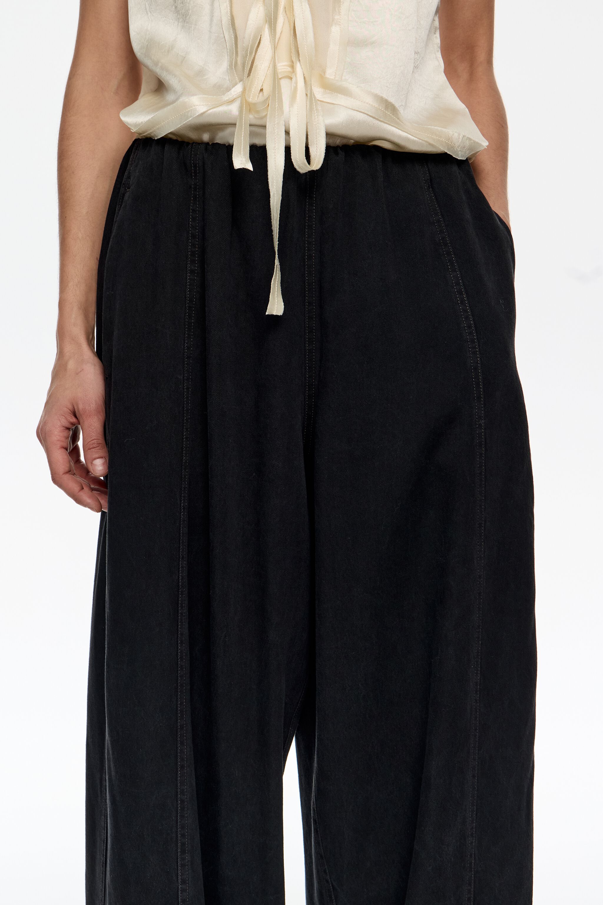 Washed black fluid wide-leg trousers