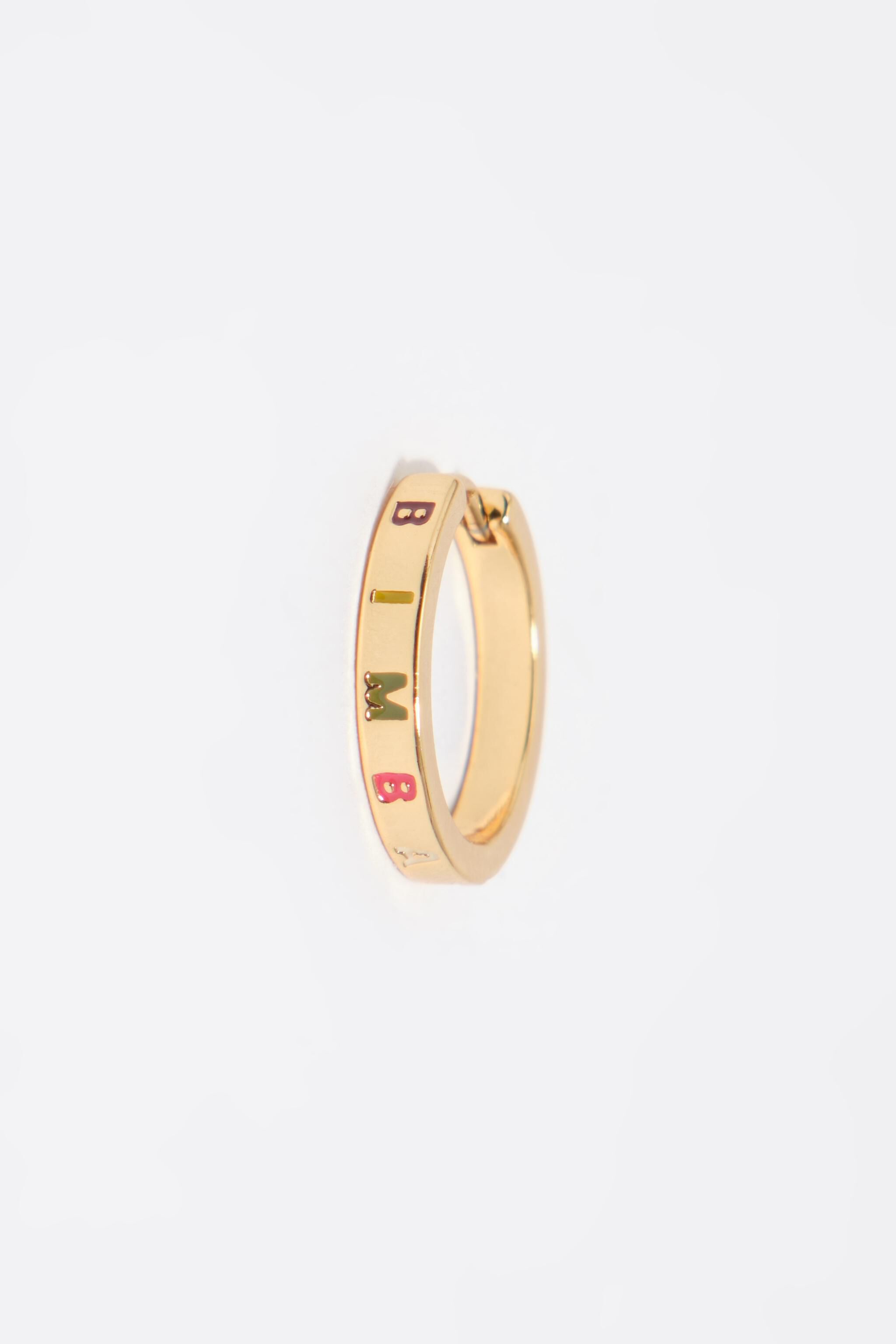 Gold hoop earrings with multicolor logo