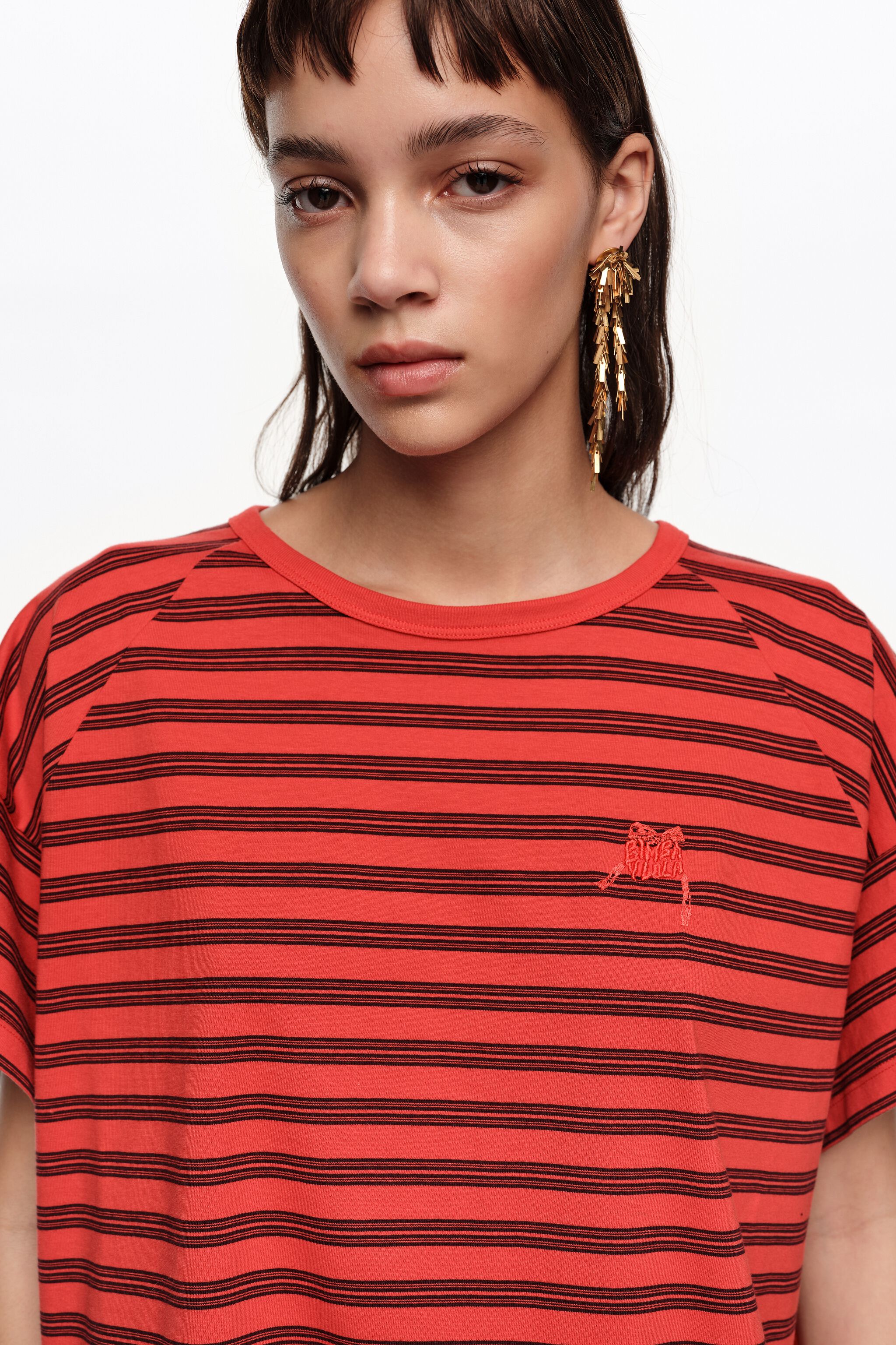 Red striped cropped T-shirt with embroidered logo