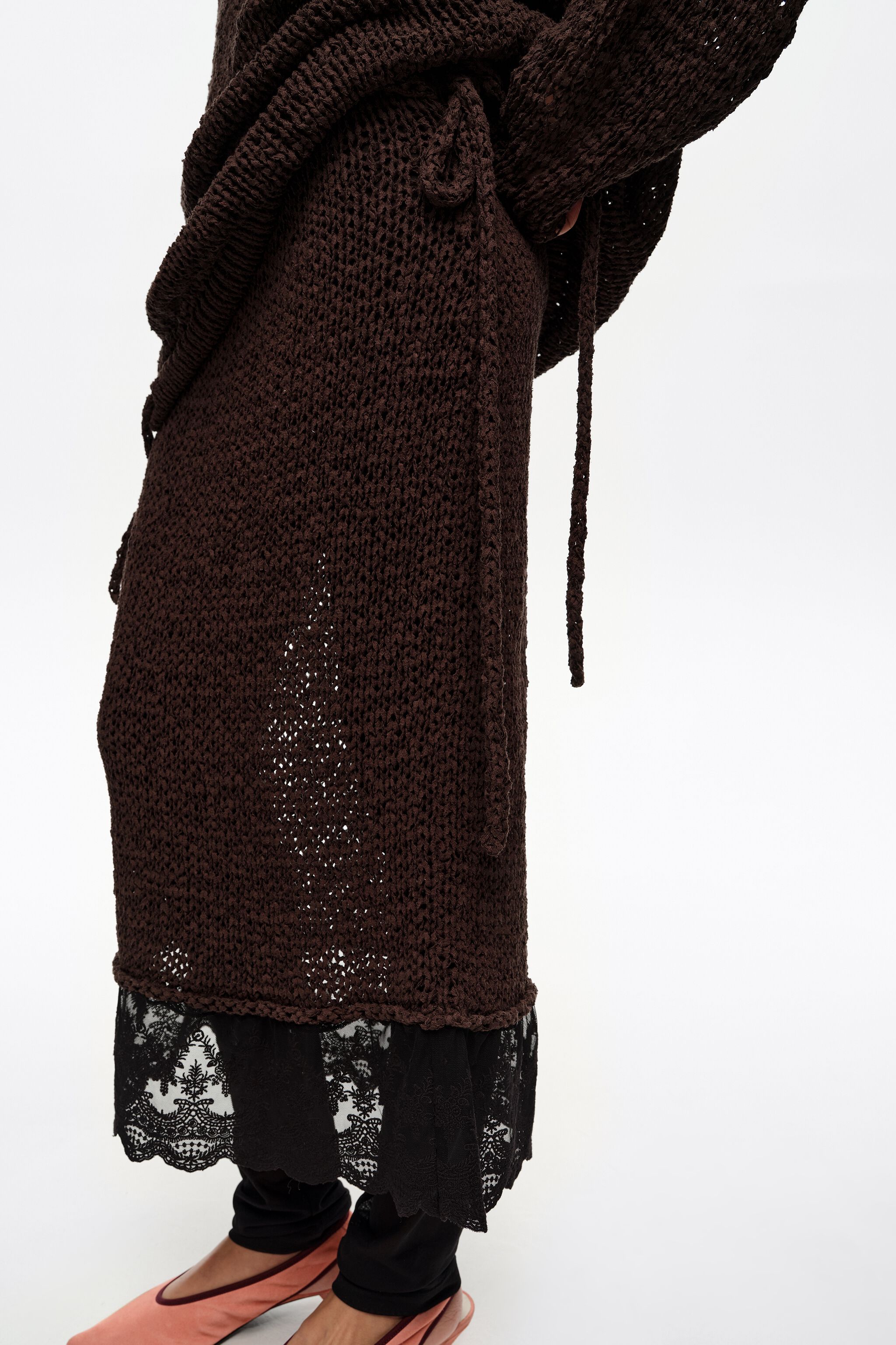 Dark brown lace knit skirt