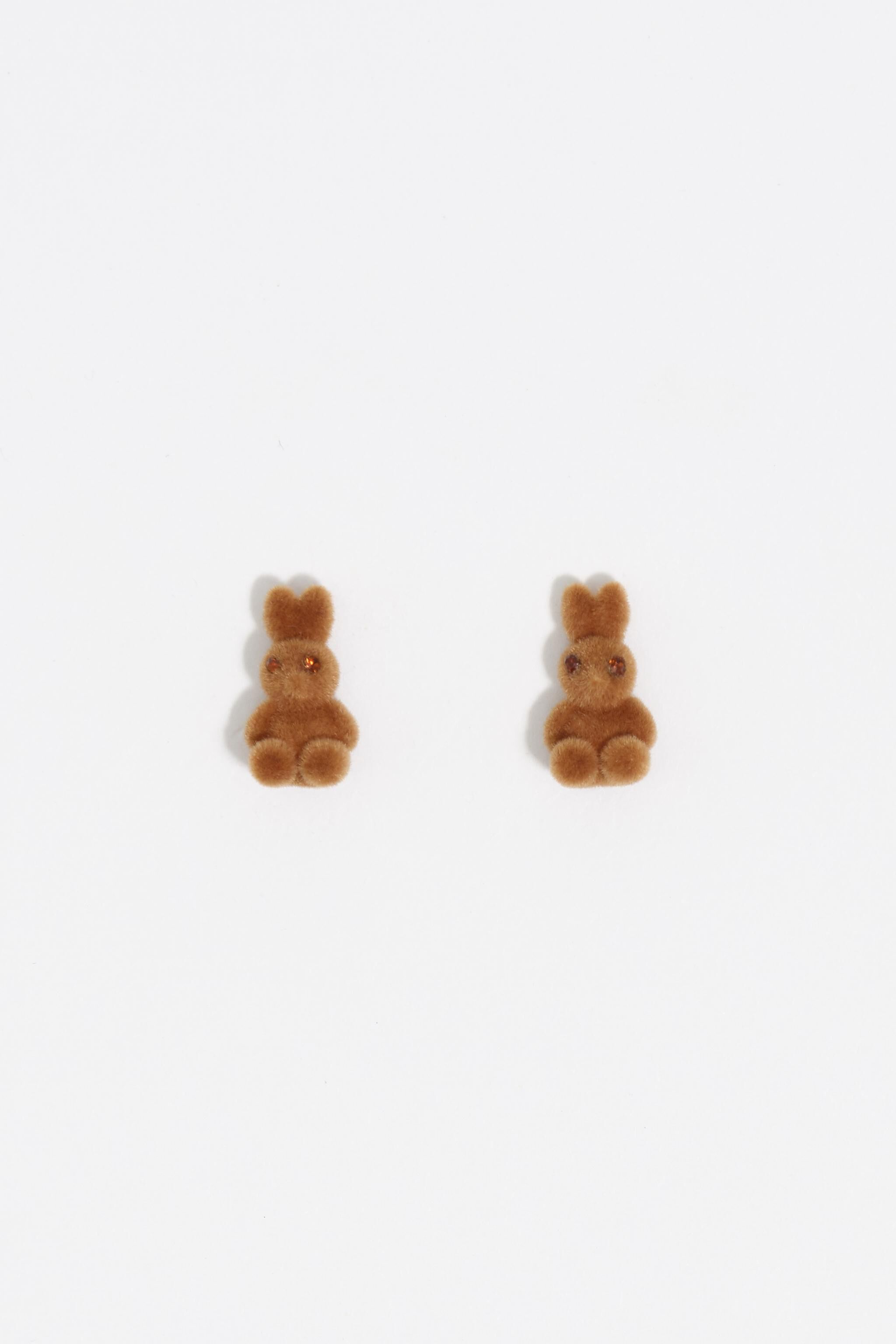 Brown flocked rabbit earrings