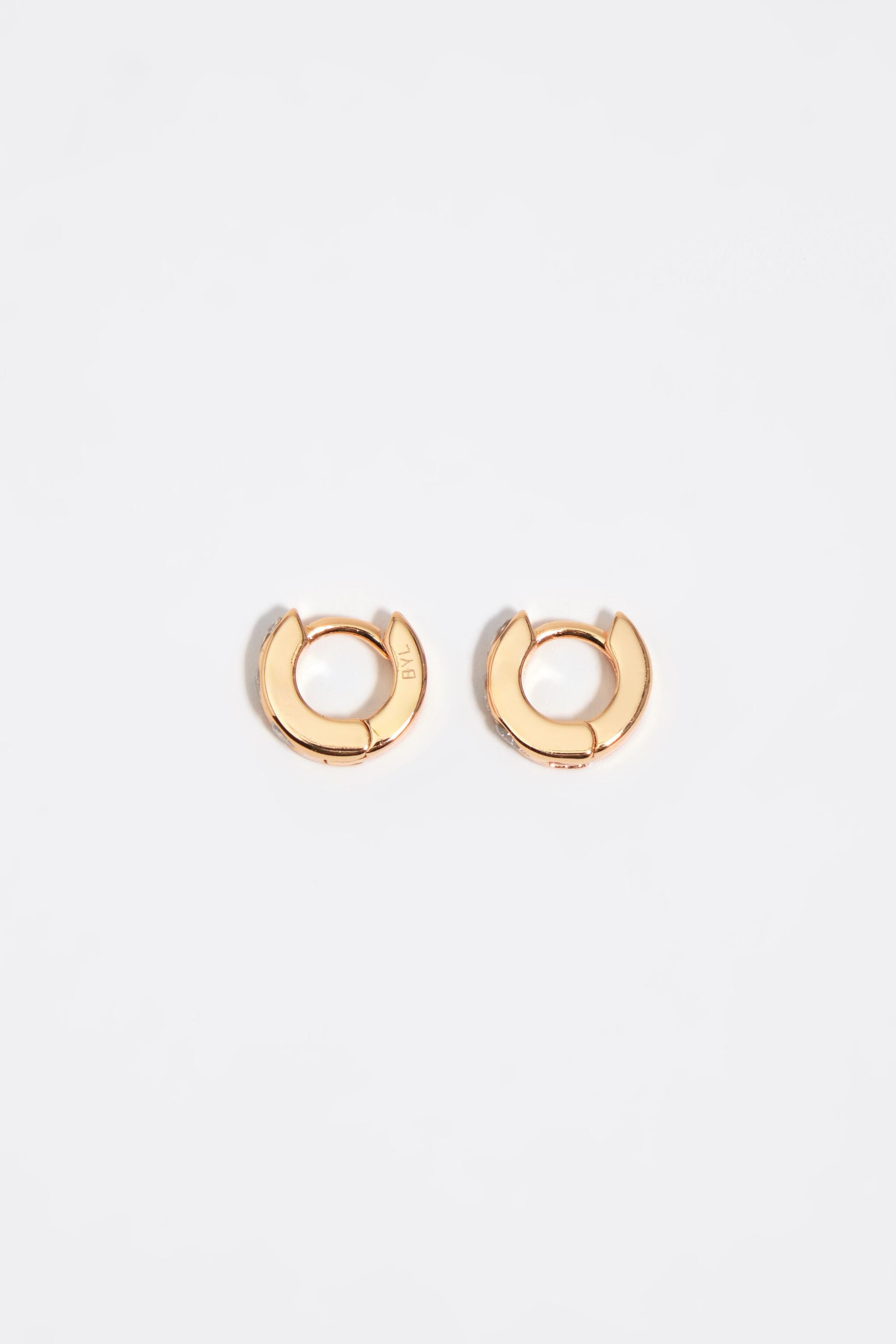 Gold heart mini hoop earrings with crystals