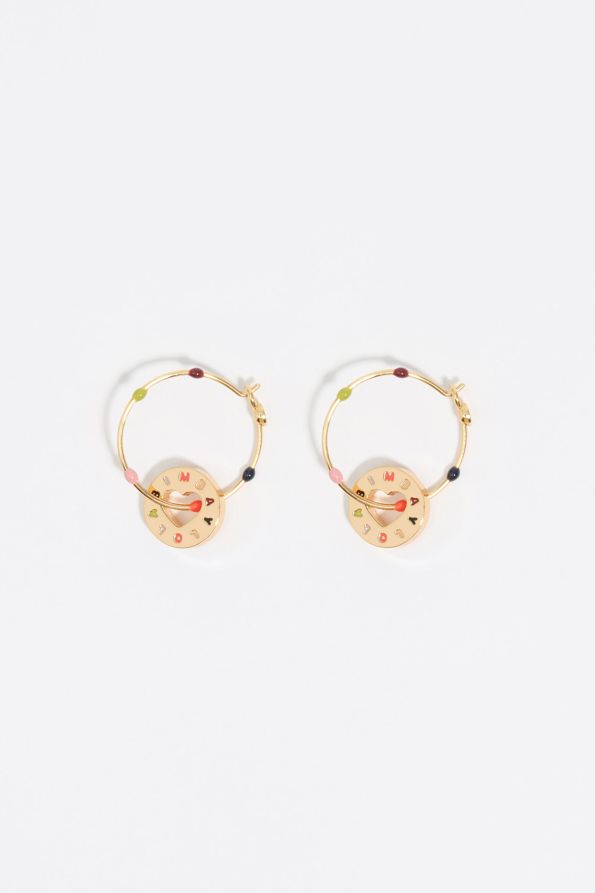 Gold multicolored logo hoop earrings