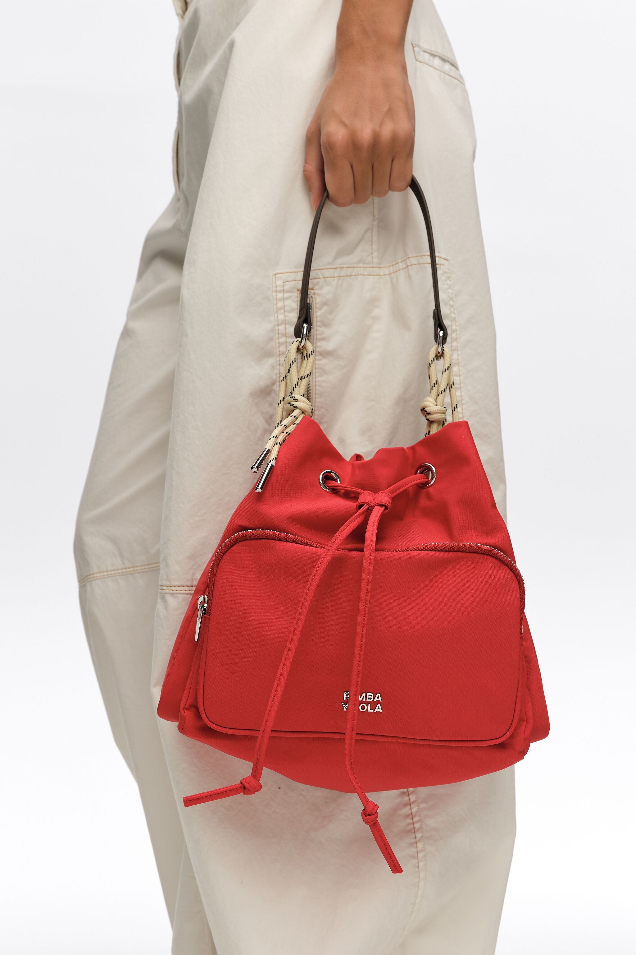 Medium red nylon Pocket bucket bag