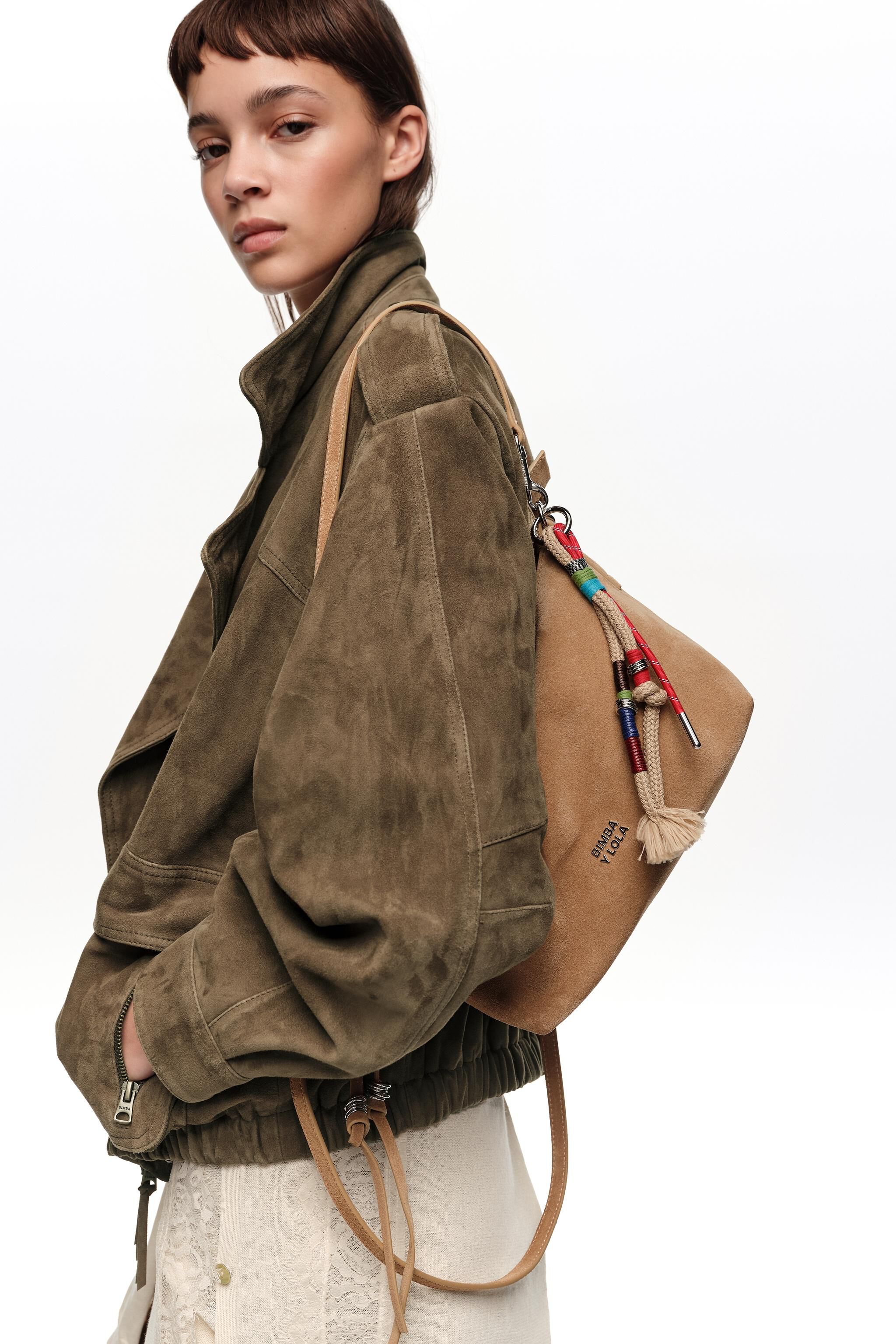 Medium natural suede Trapecio bag