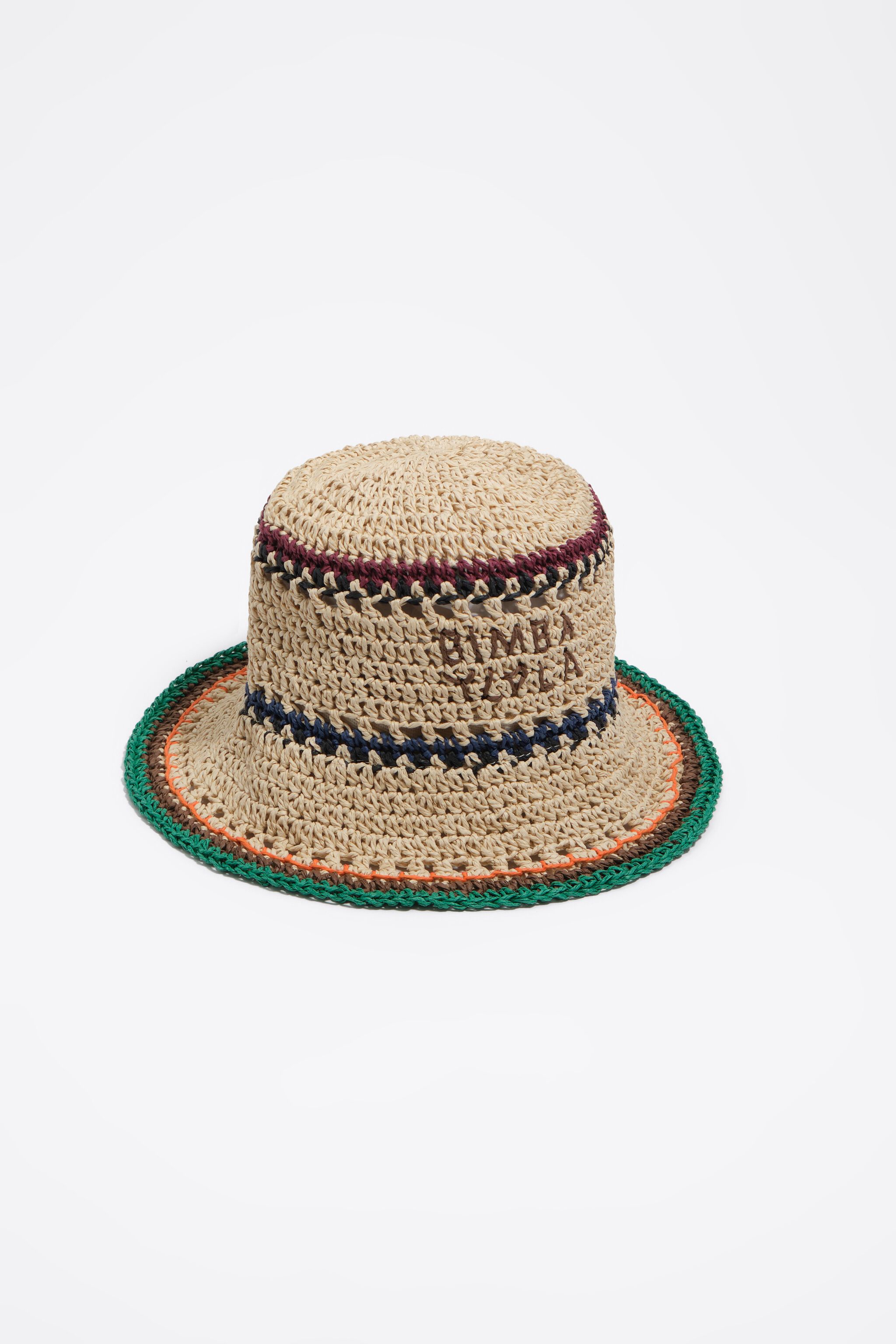 Natural and multicolor strips paper raffia hat