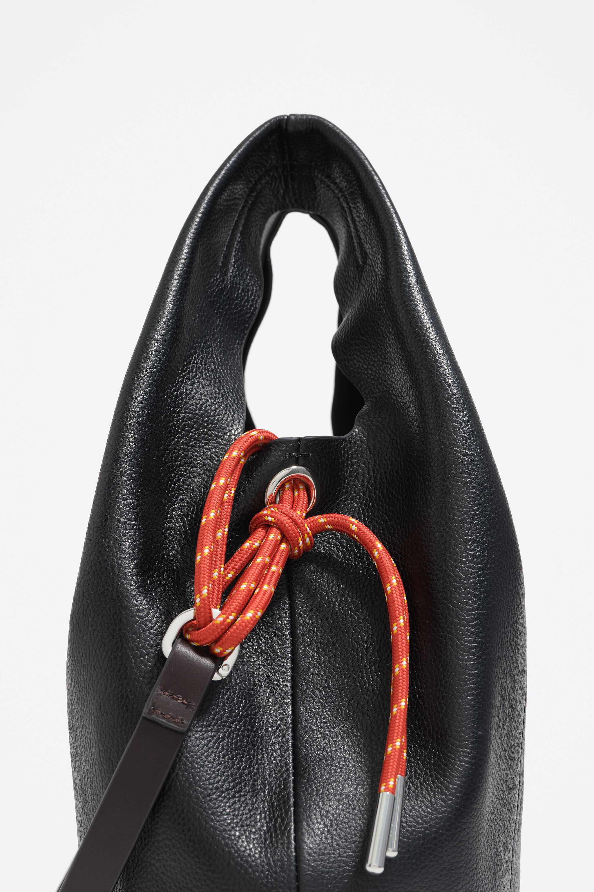 Medium black leather Paper bag