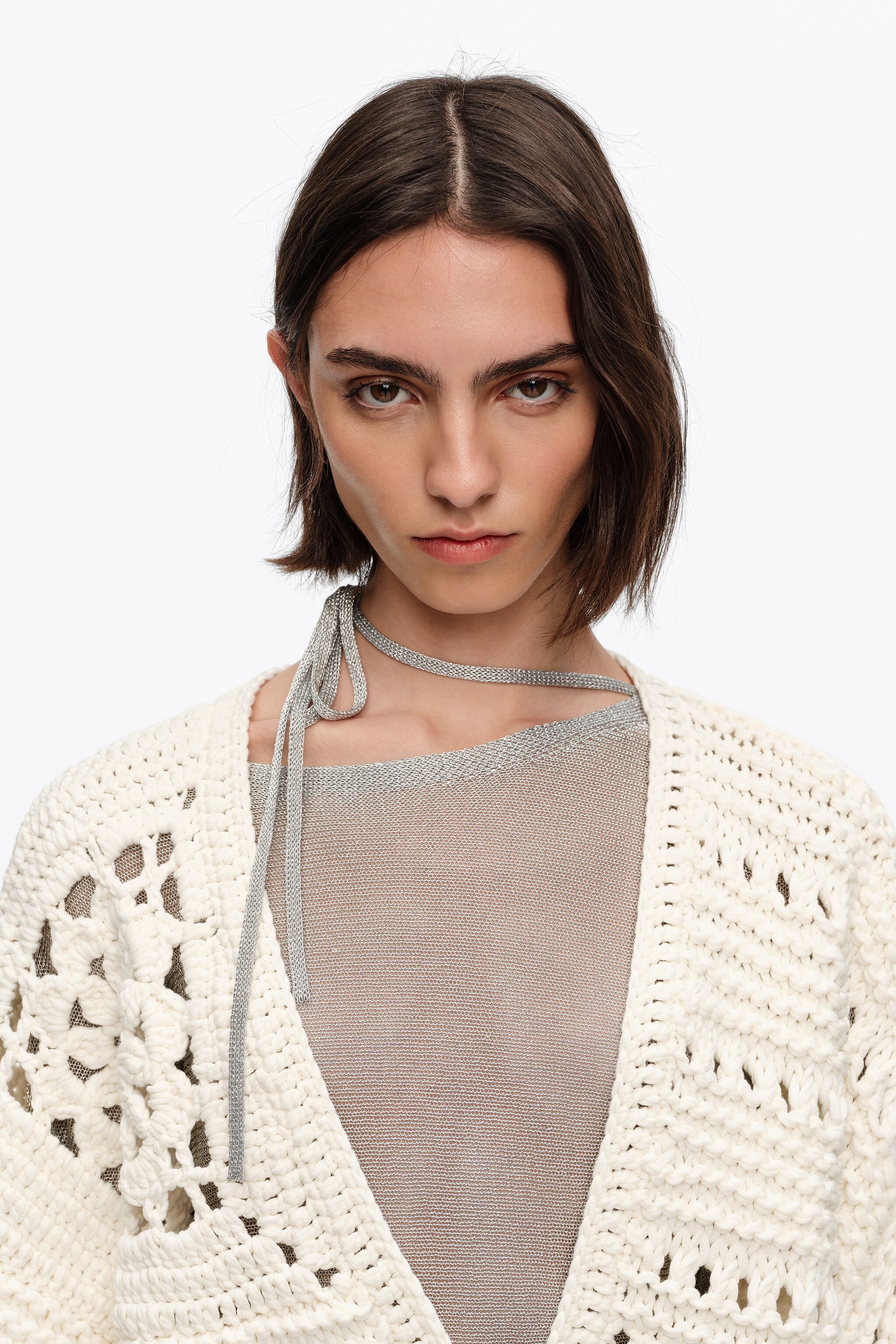 White balloon crochet cardigan