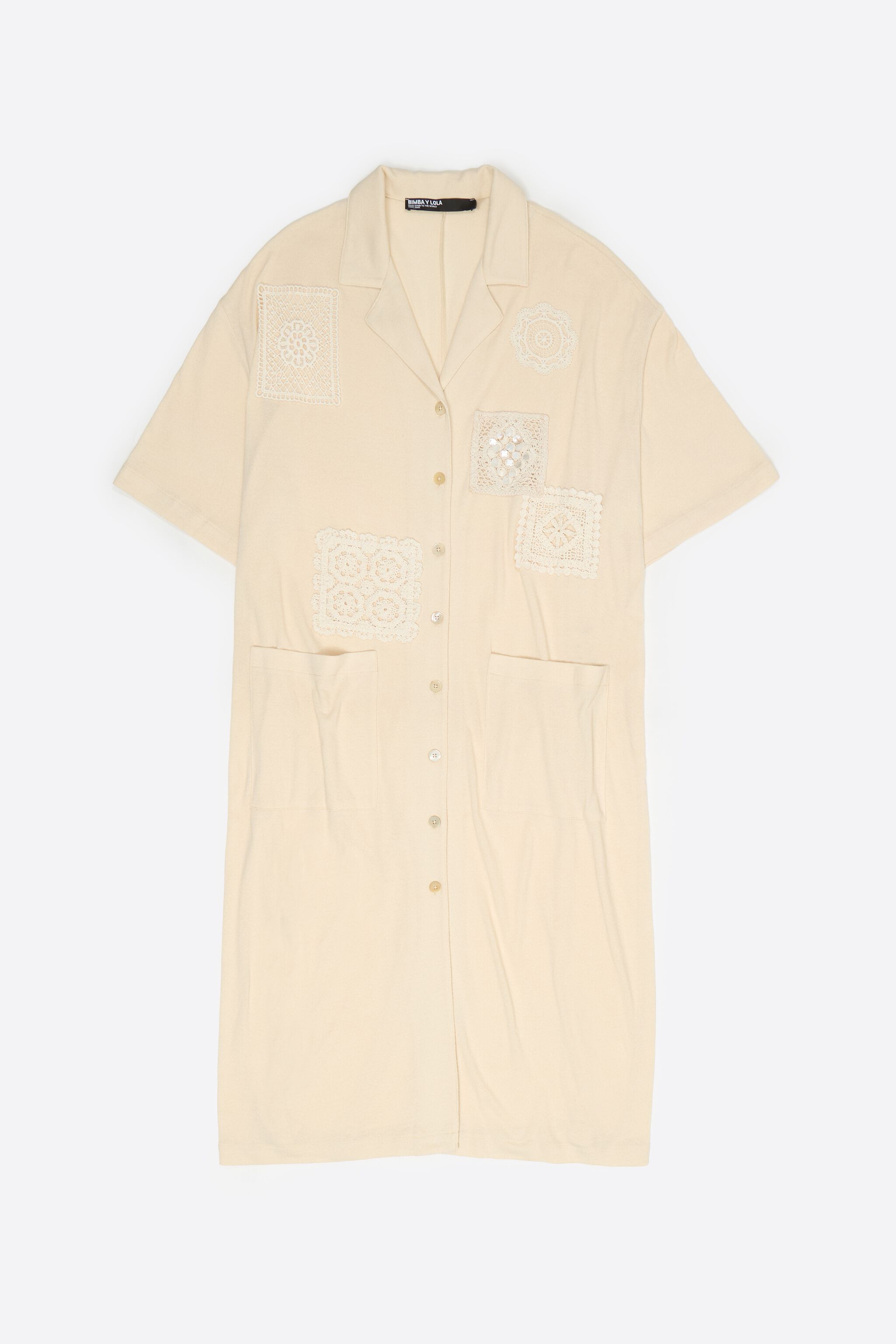 Beige shirt dress with crochet details