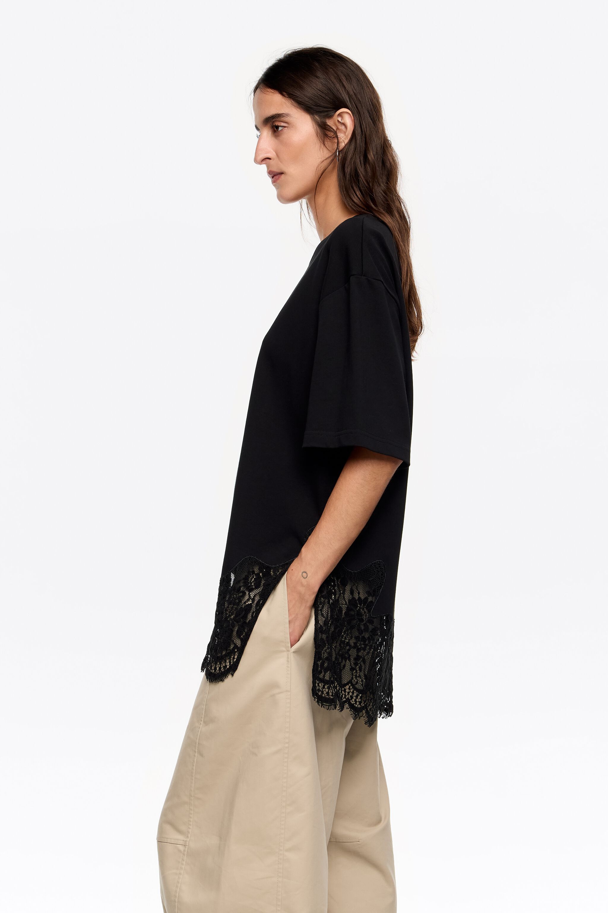 Oversize black lace T-shirt