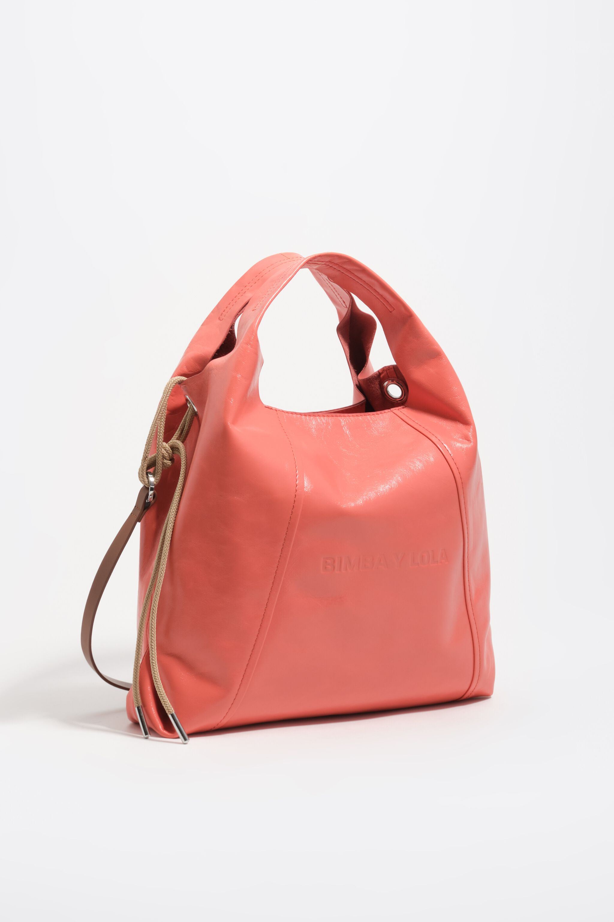 Medium coral leather Paper bag