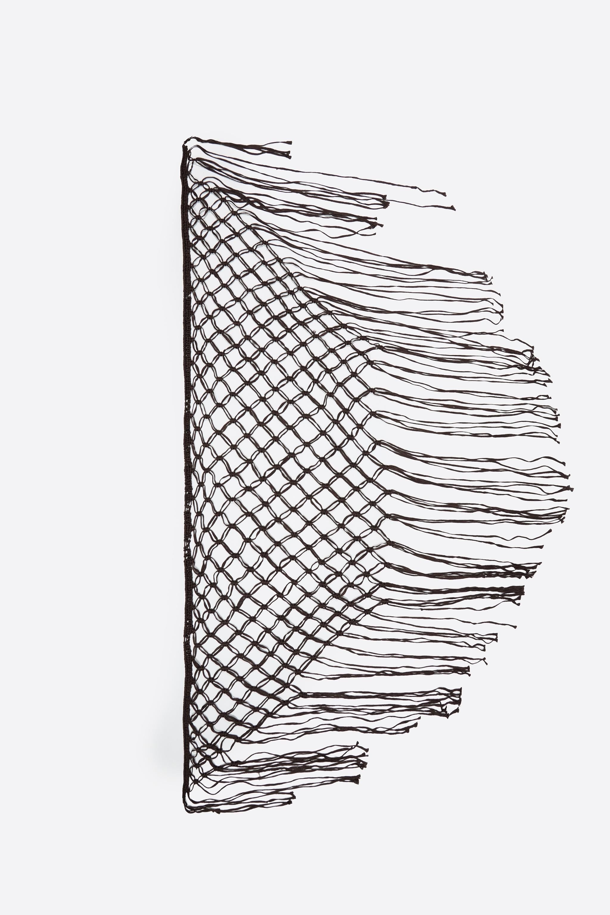Brown fringed plaited shawl