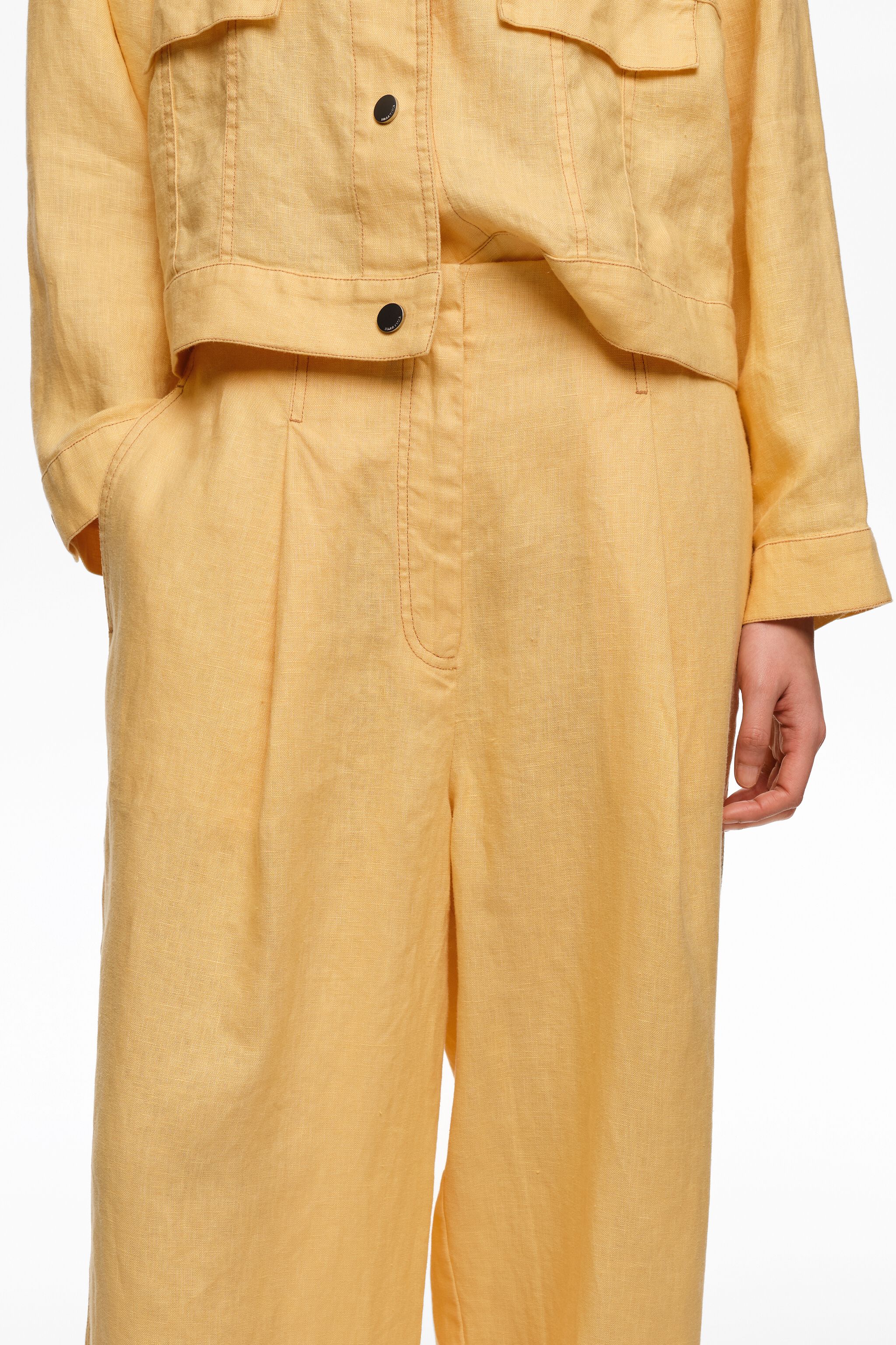 Yellow linen darted straight-fit trousers