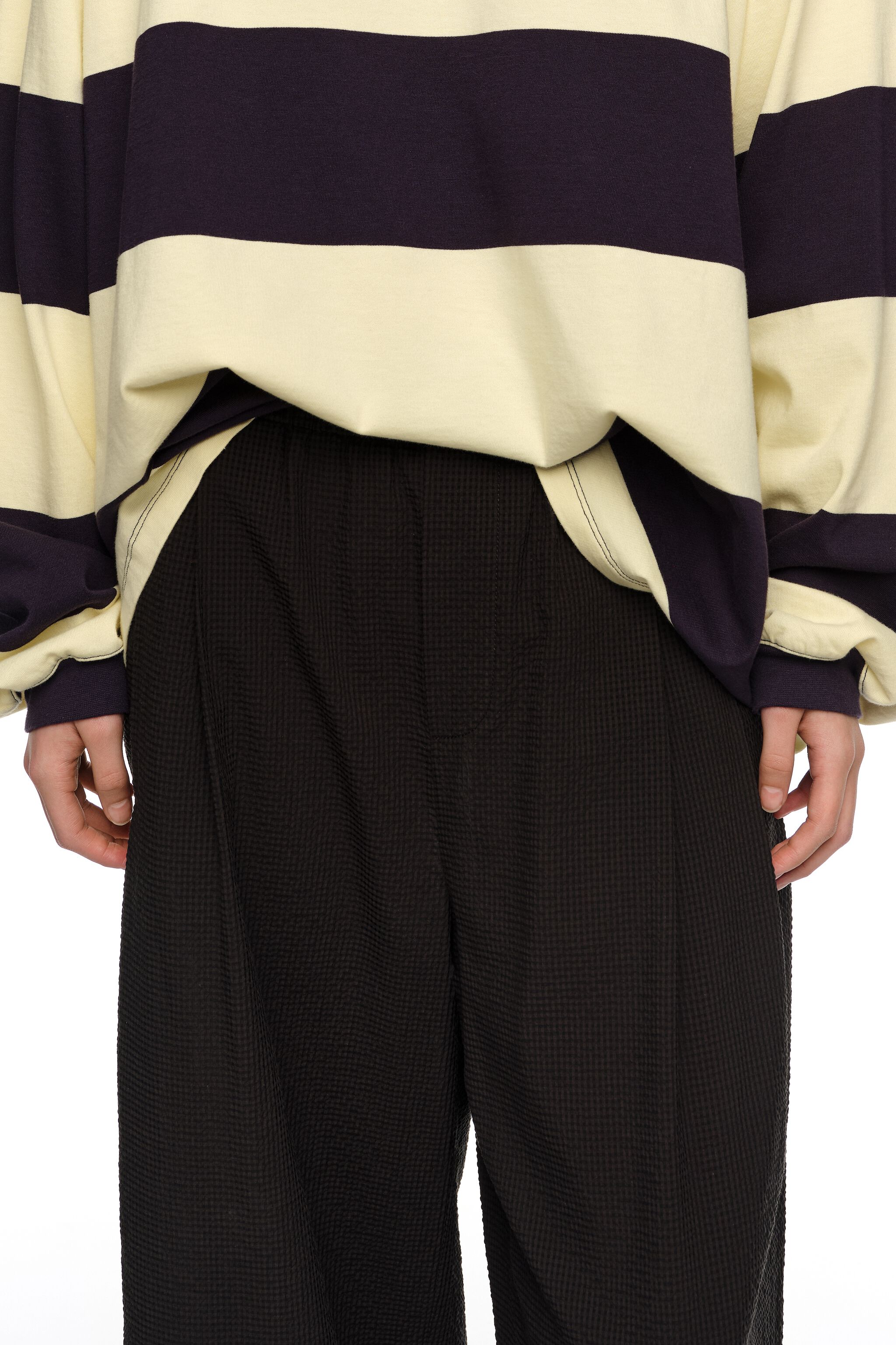 Black textured bell-bottom trousers