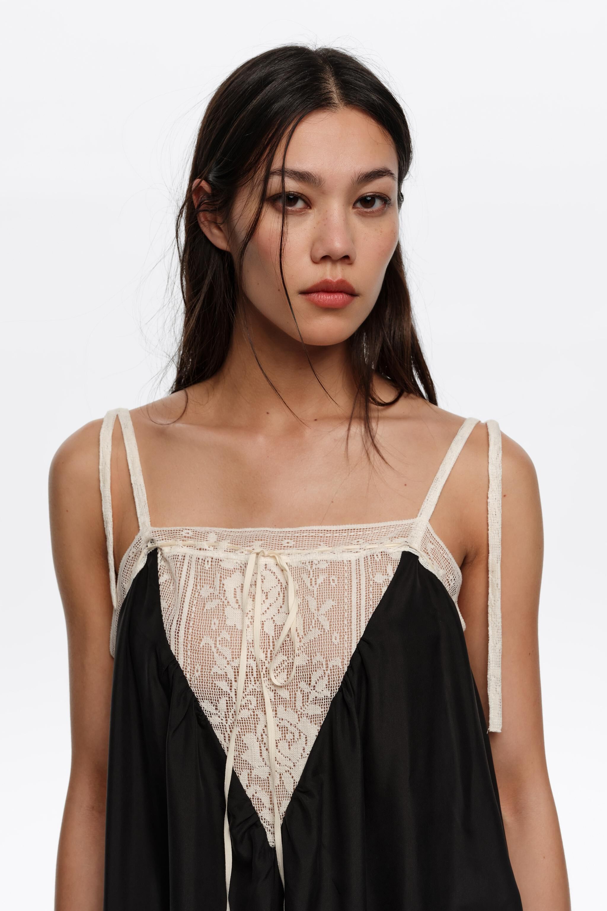 Black silk lace strappy dress