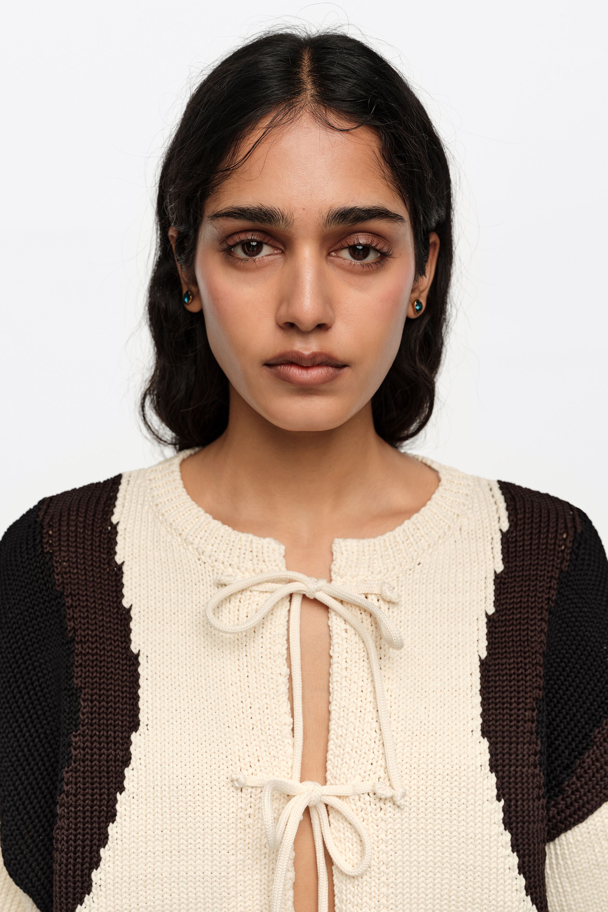 Ivory tricolor tie cardigan