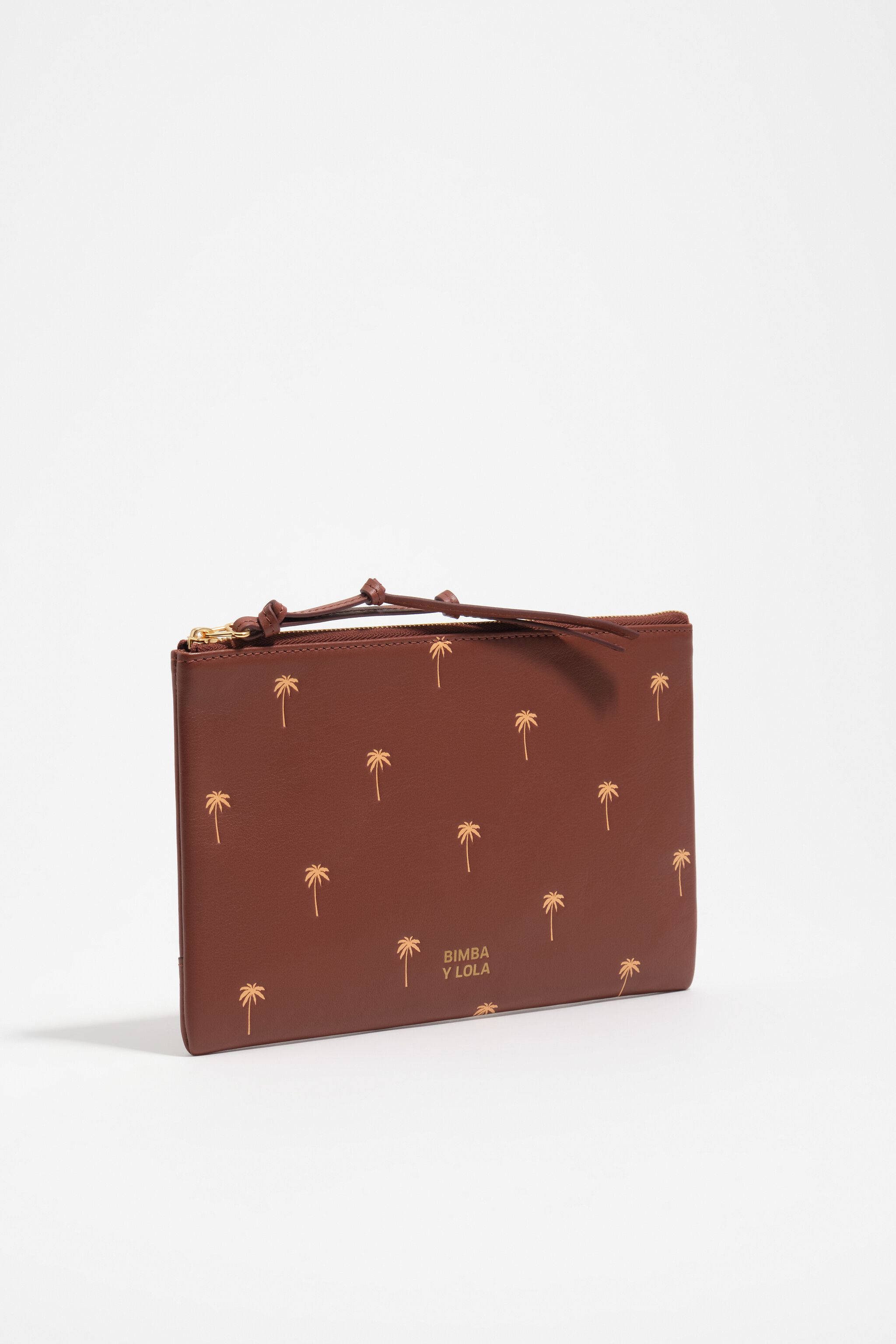 Large walnut leather Palms handbag