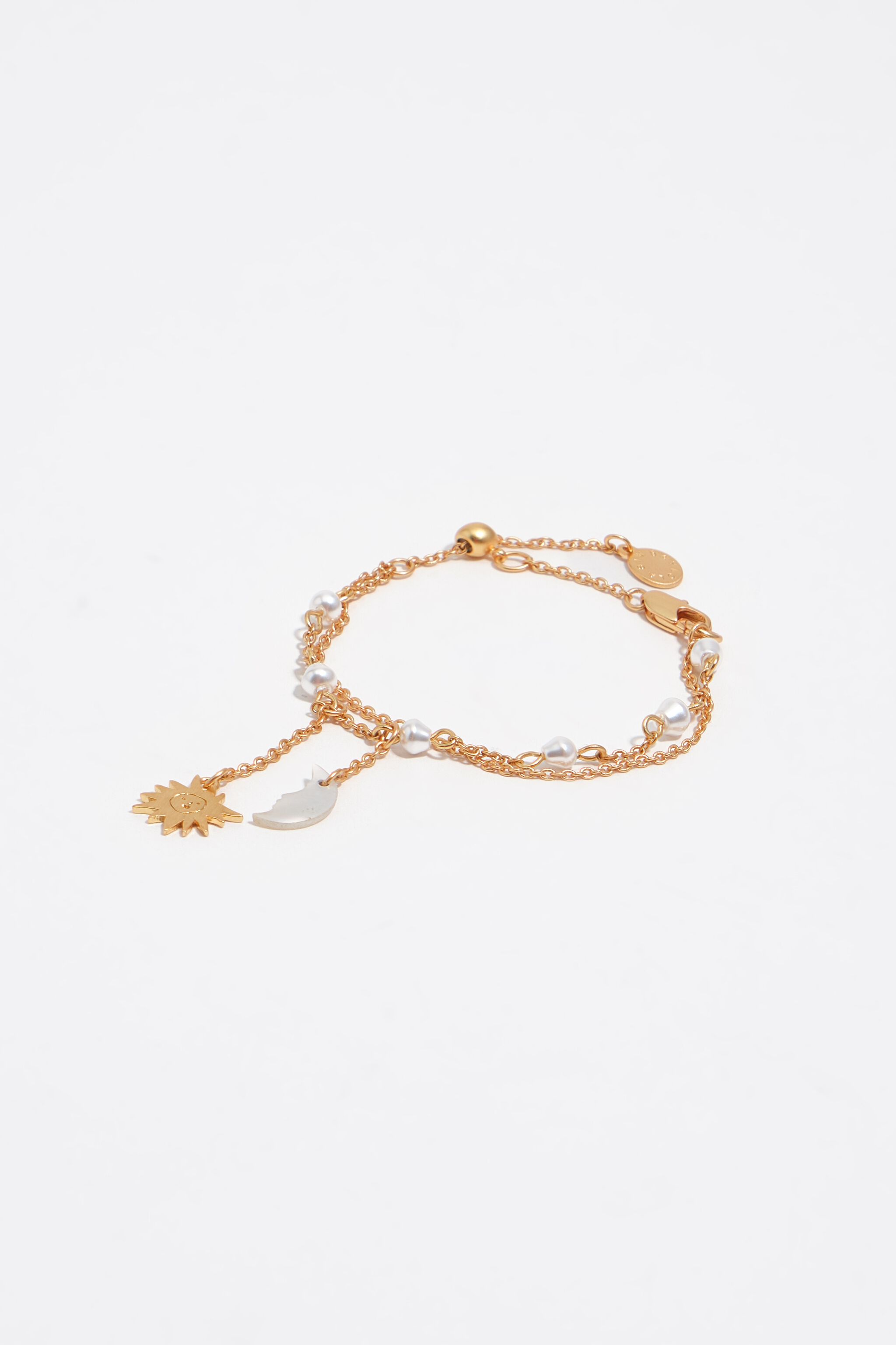 Sun and moon chain bracelet with mother-of-pearl
