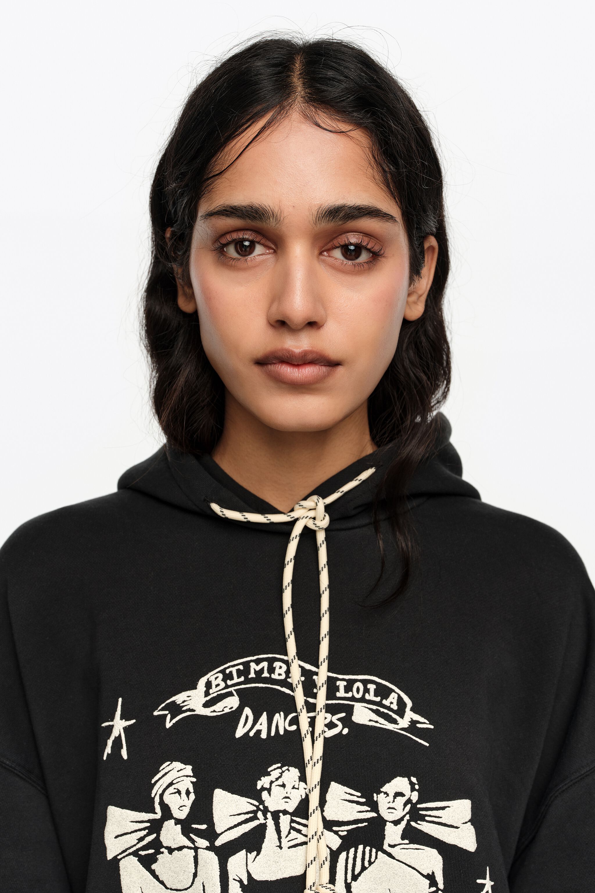 Washed black Dancers logo hooded sweatshirt