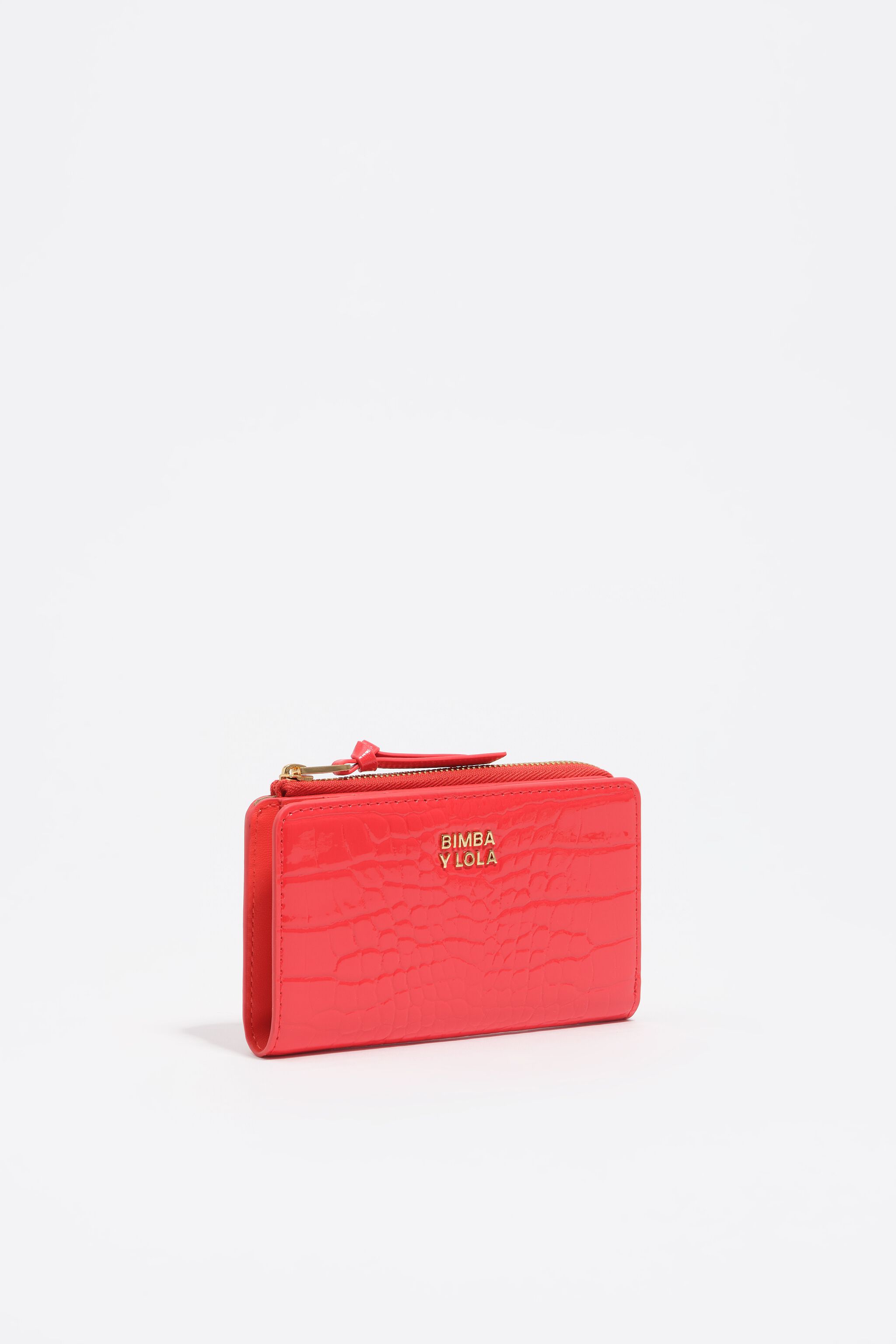 Coral mock croc leather compact purse