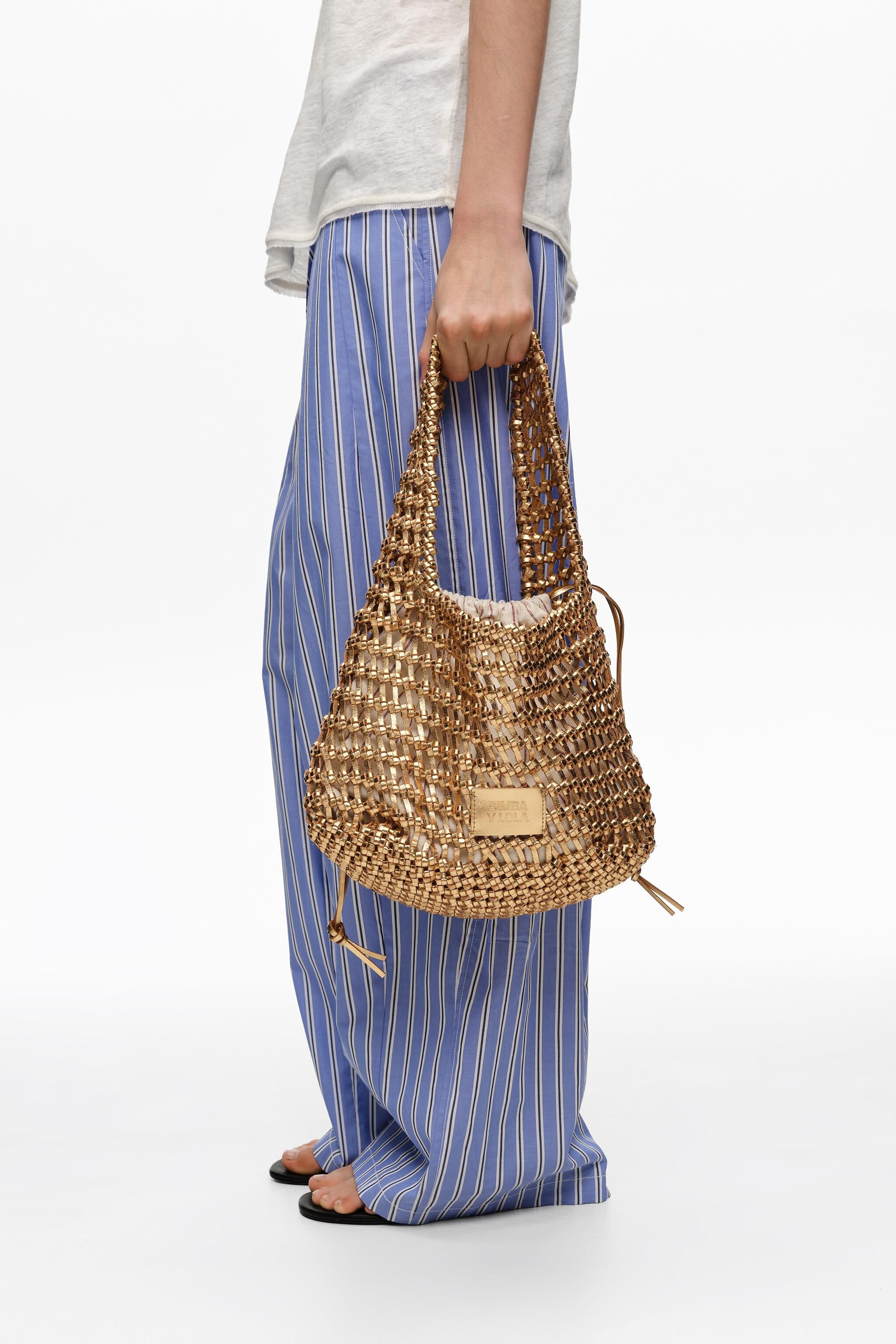 Gold leather plaited medium bag