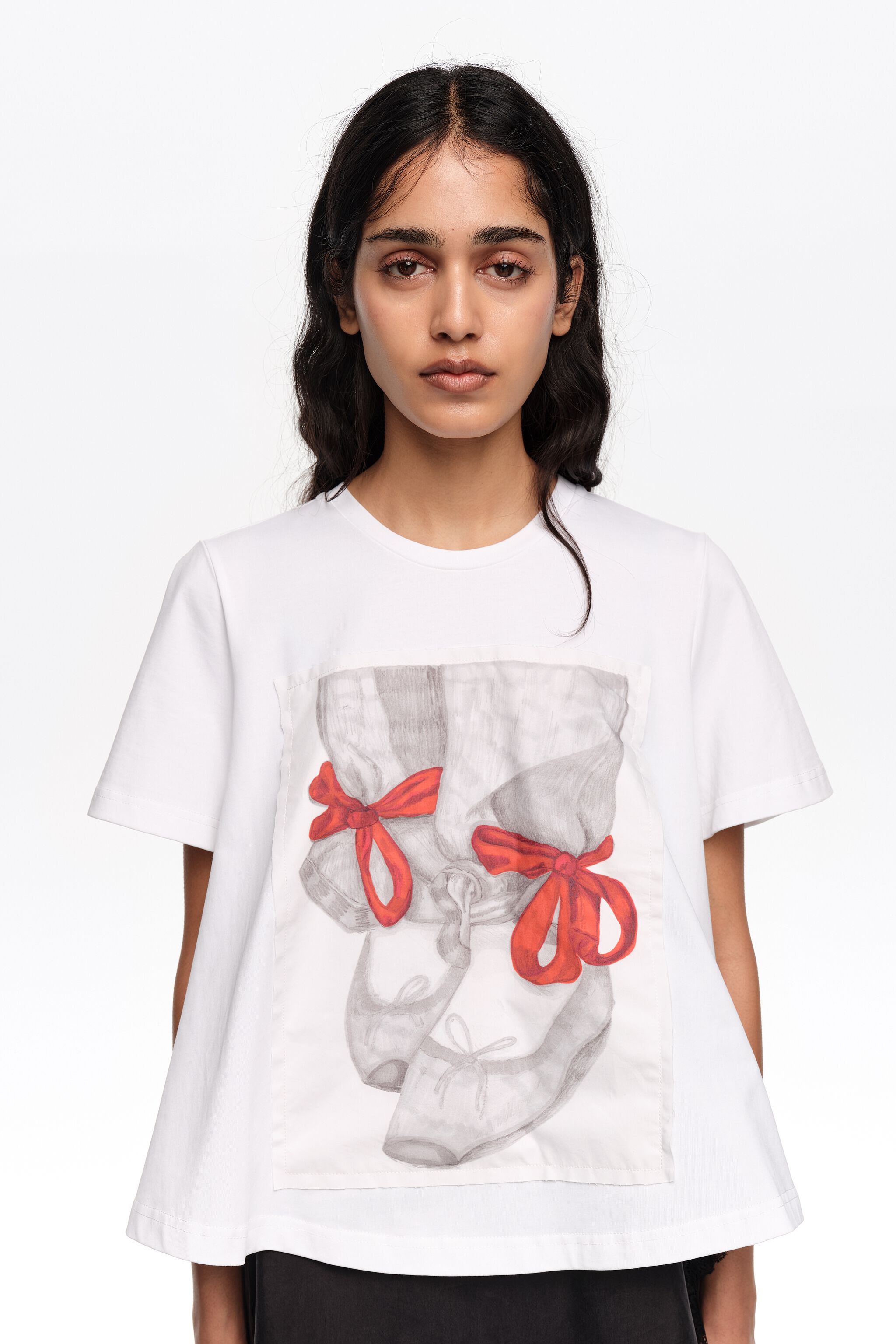 White ballerinas logo A-line T-shirt