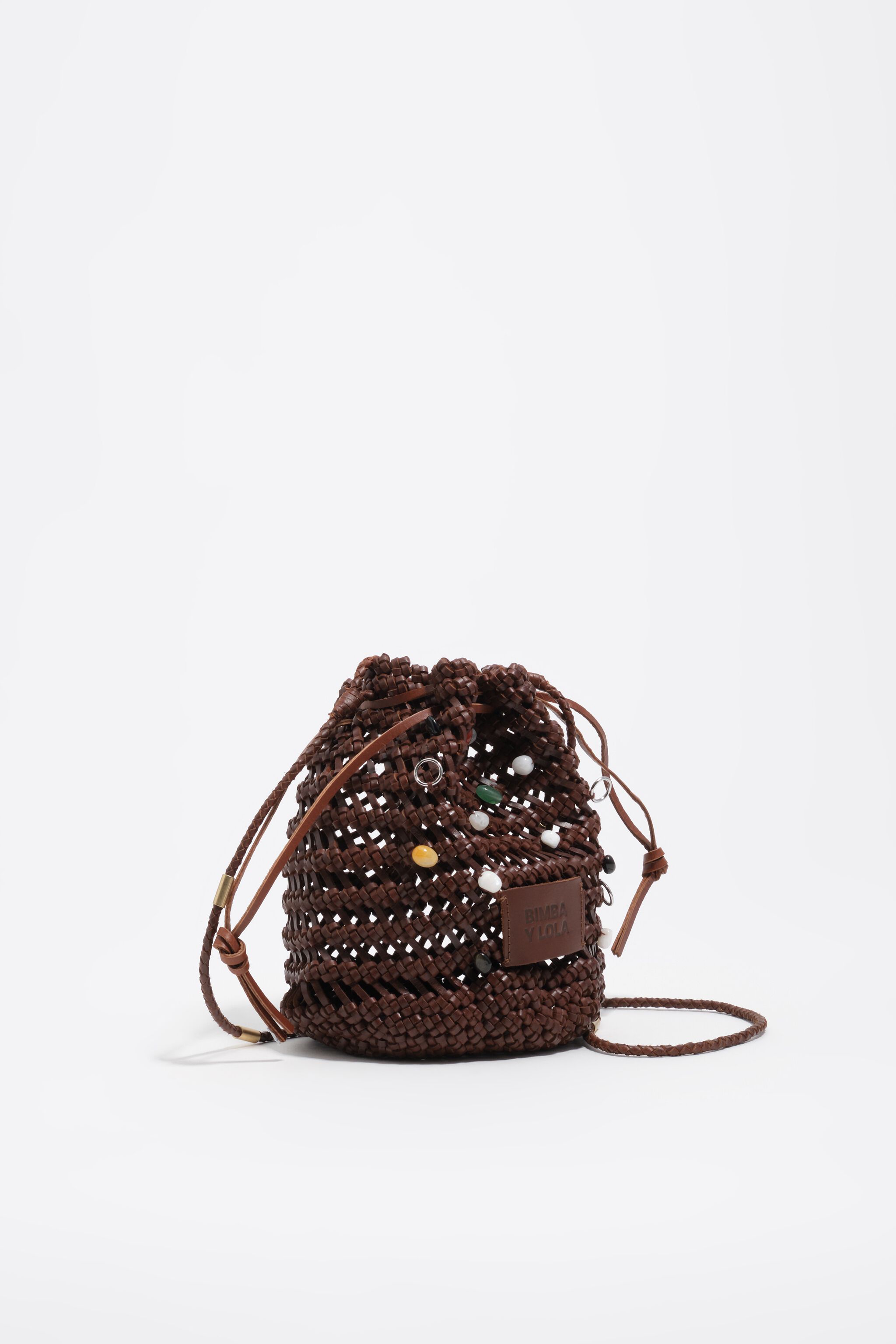 Walnut plaited leather mini bag