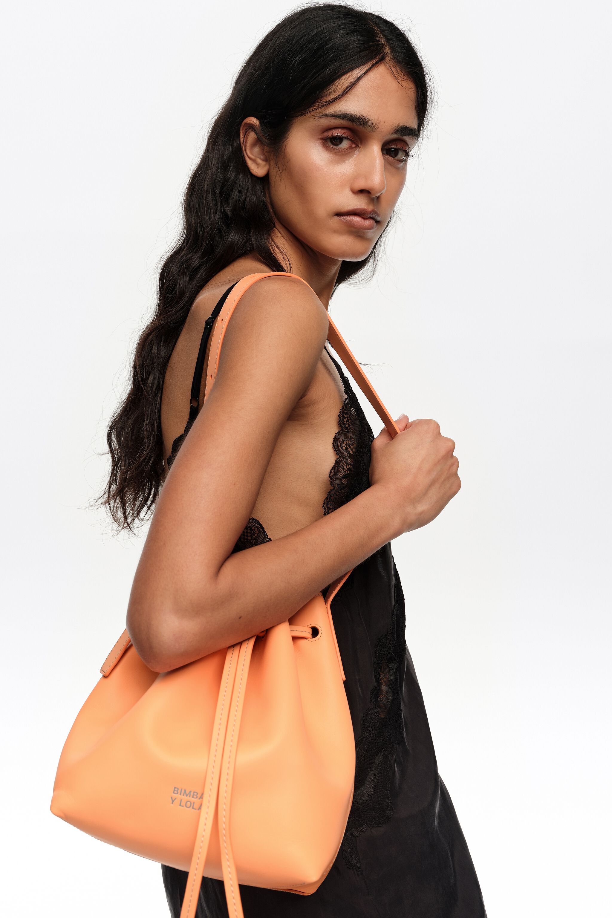 Large orange sorbet leather Carlino bucket bag