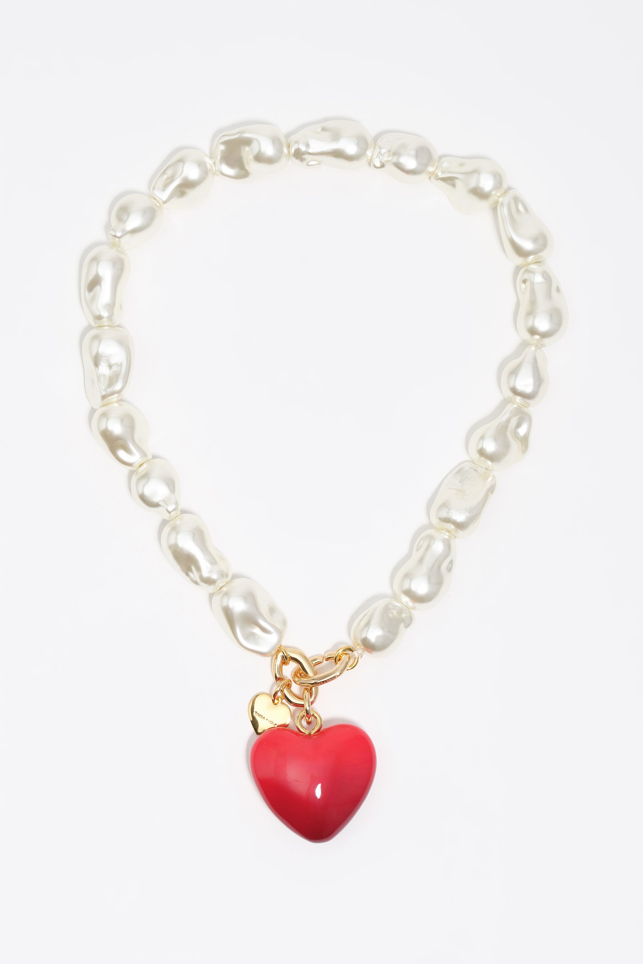 Pearls and red heart necklace