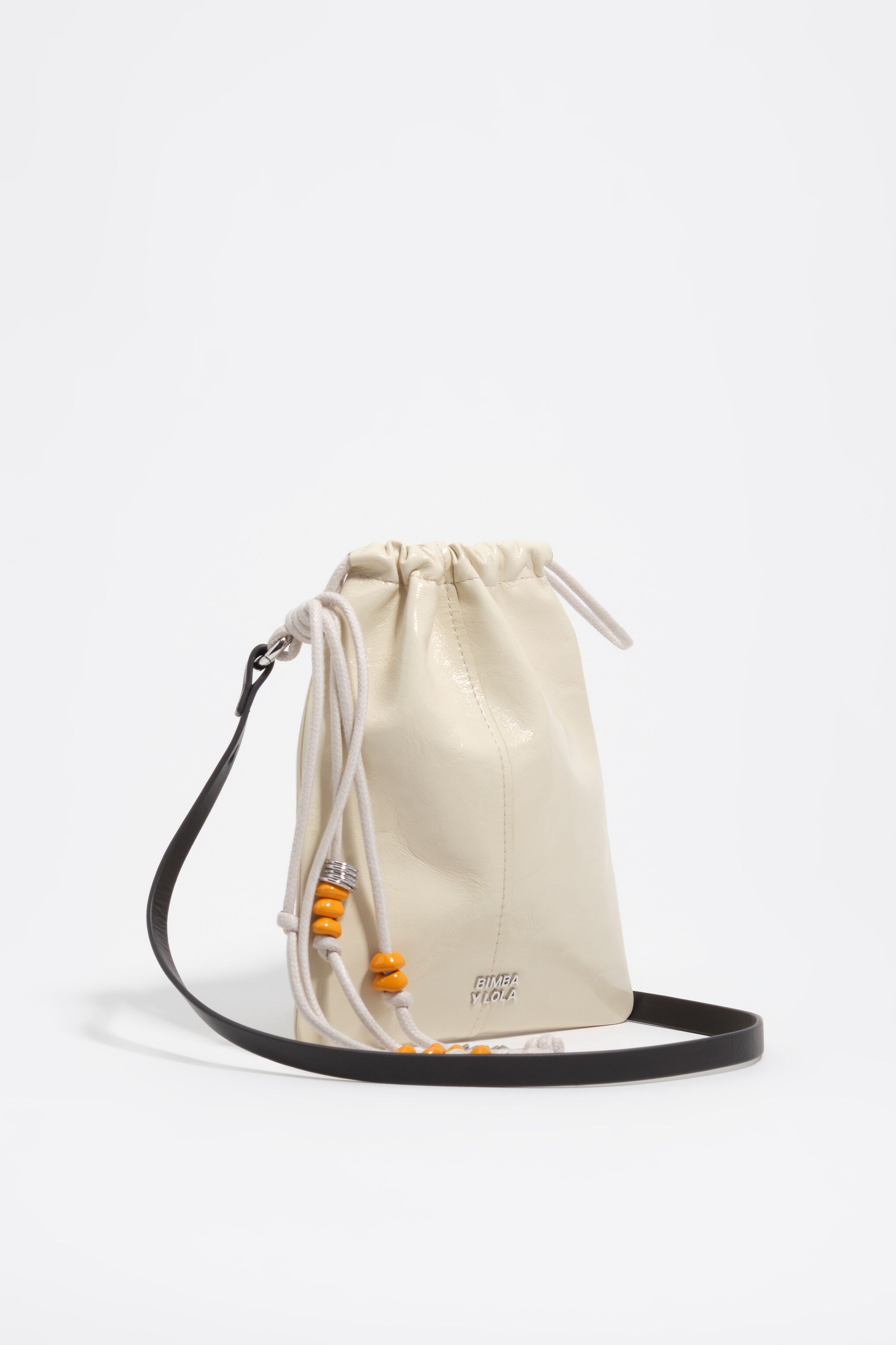 Cream shiny leather mini Paper bag