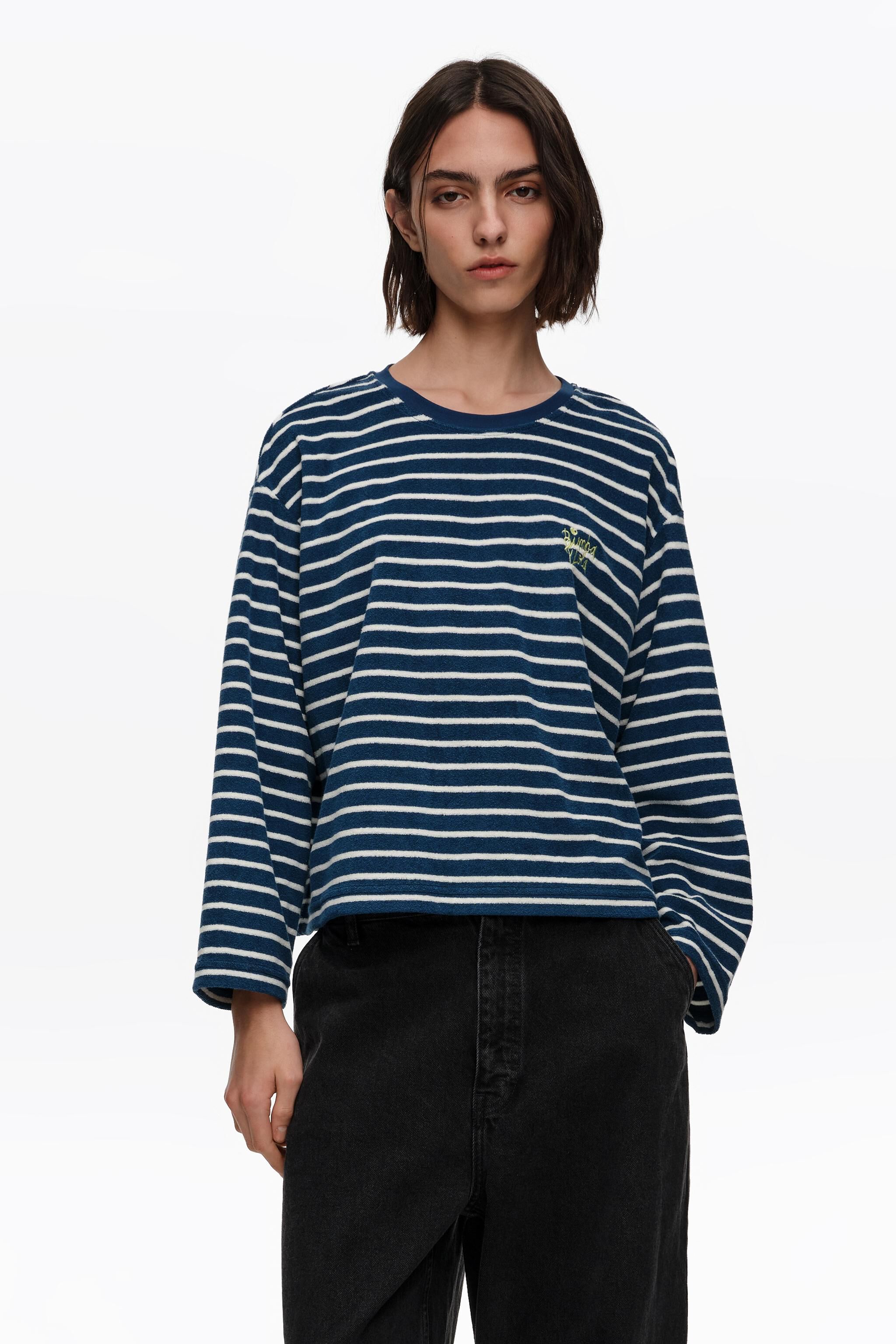 Navy striped towel long sleeve T-shirt