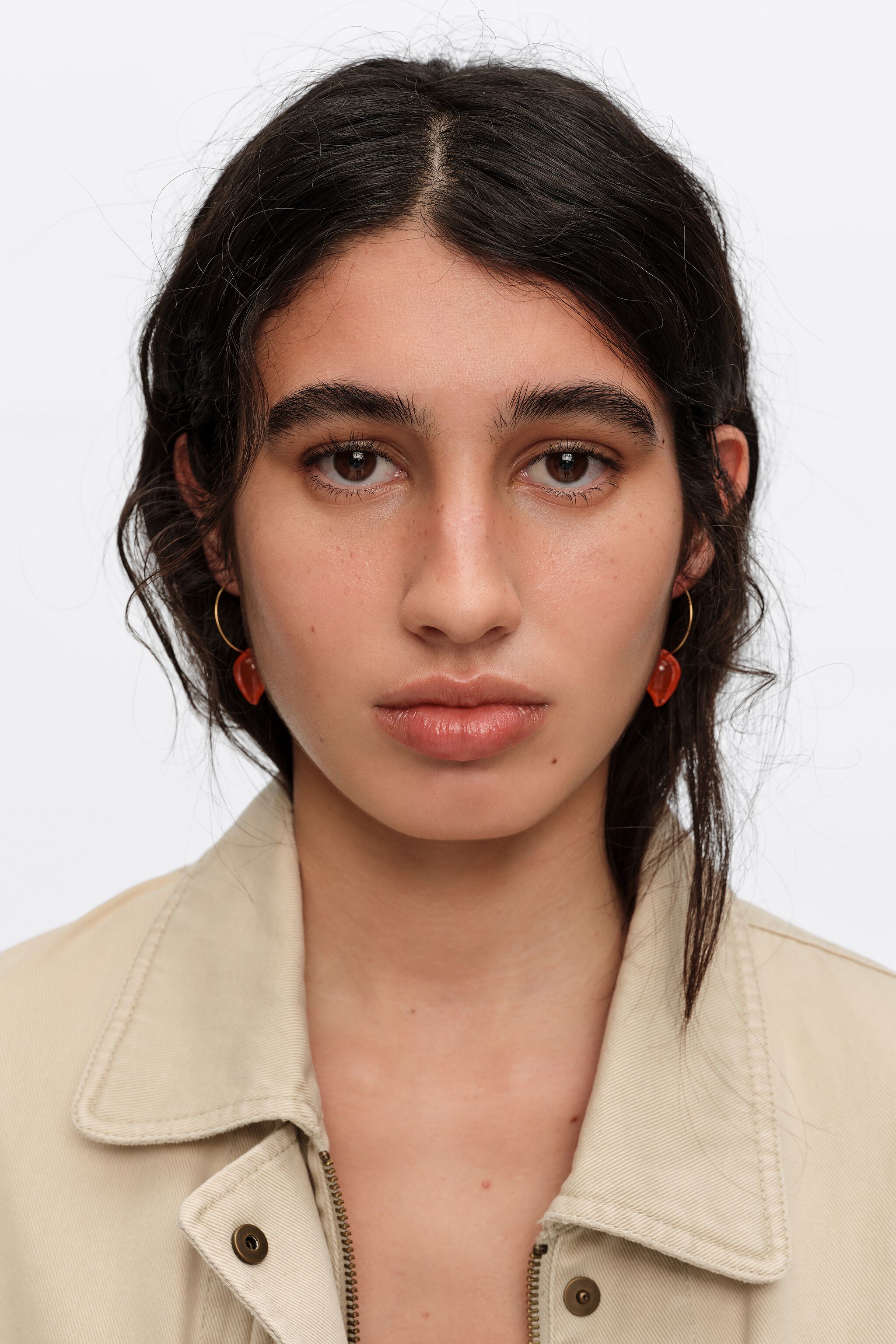 Orange resin seashell hoop earrings