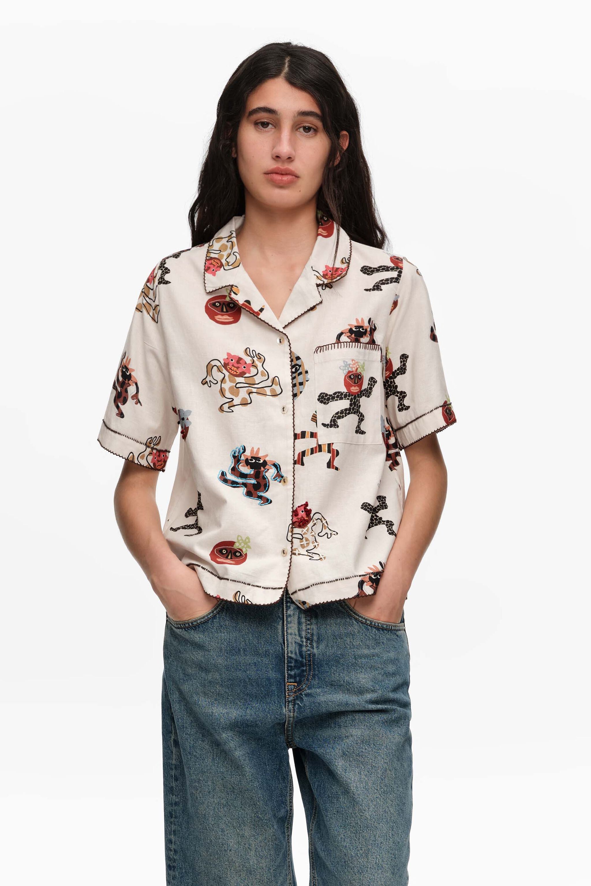 Samba straight shirt with decorative stitching