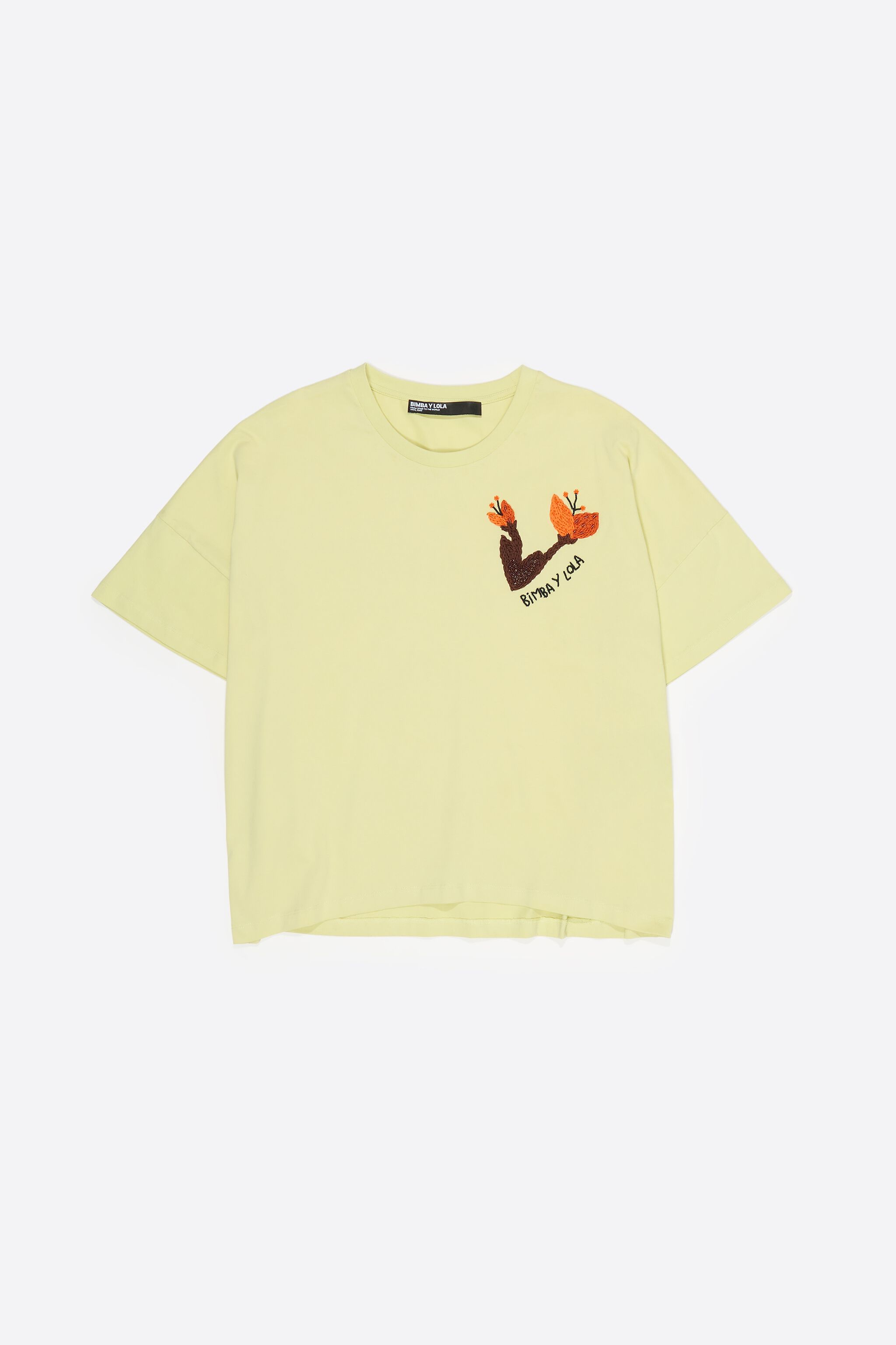 Lime hand embroidered logo T-shirt
