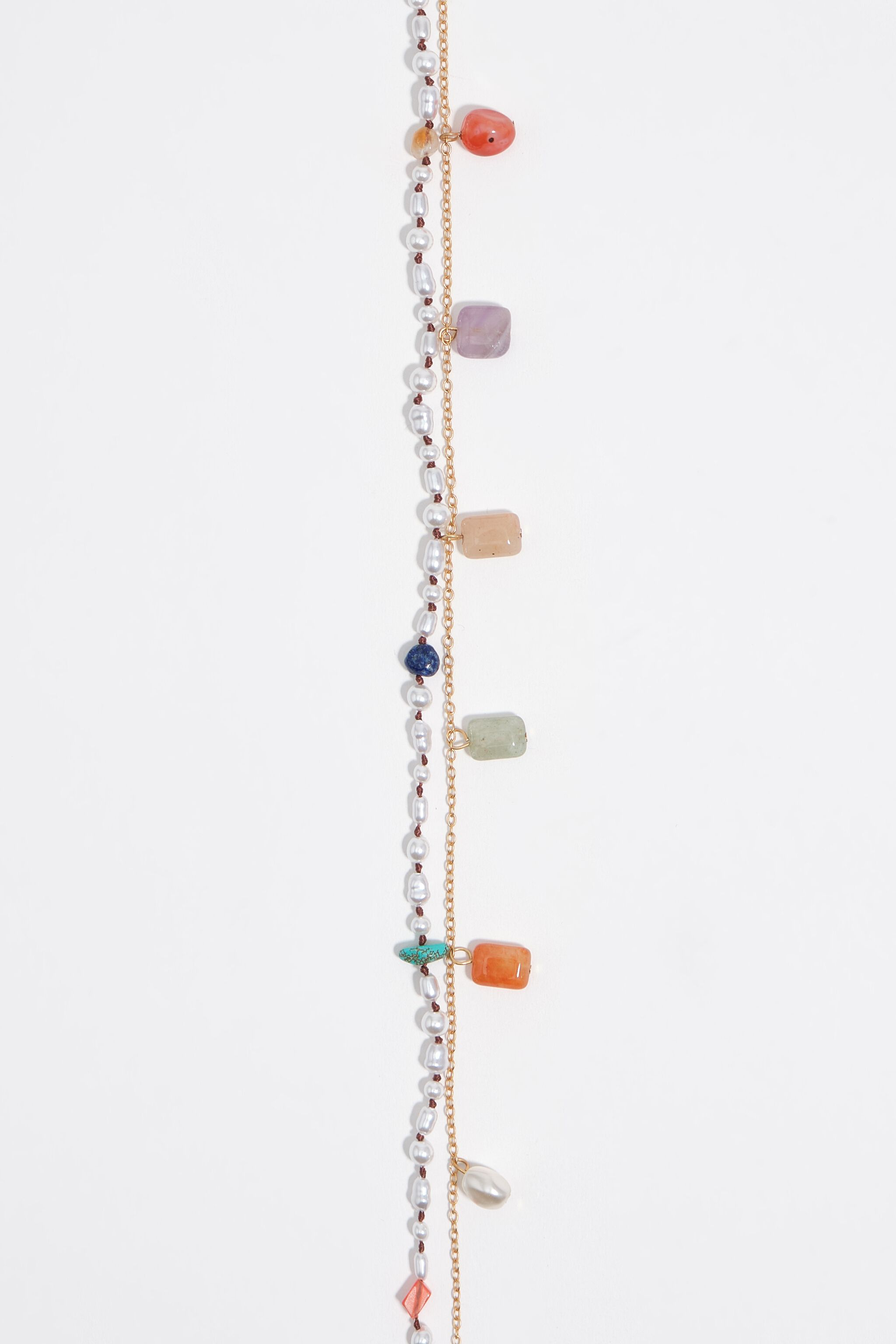 Multicolor stones and pearls double necklace