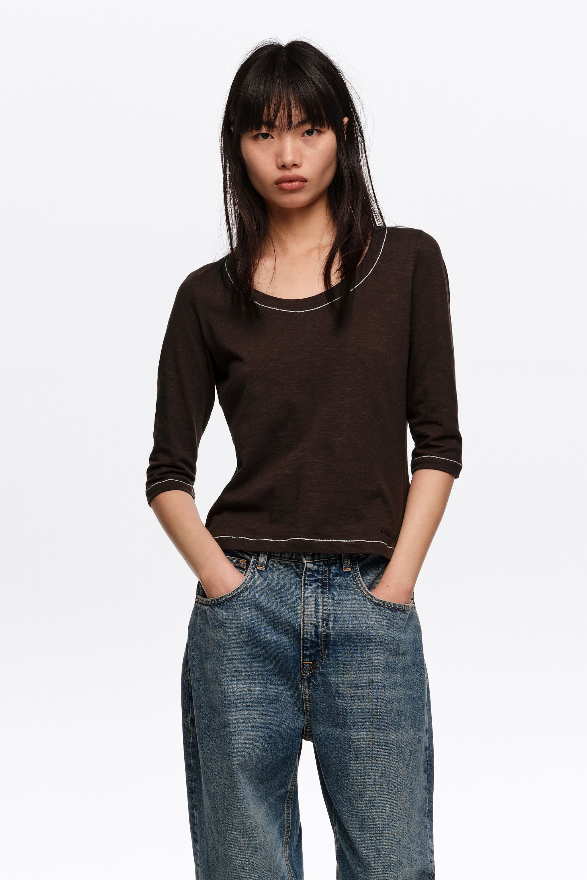 Dark brown 3/4 sleeve T-shirt