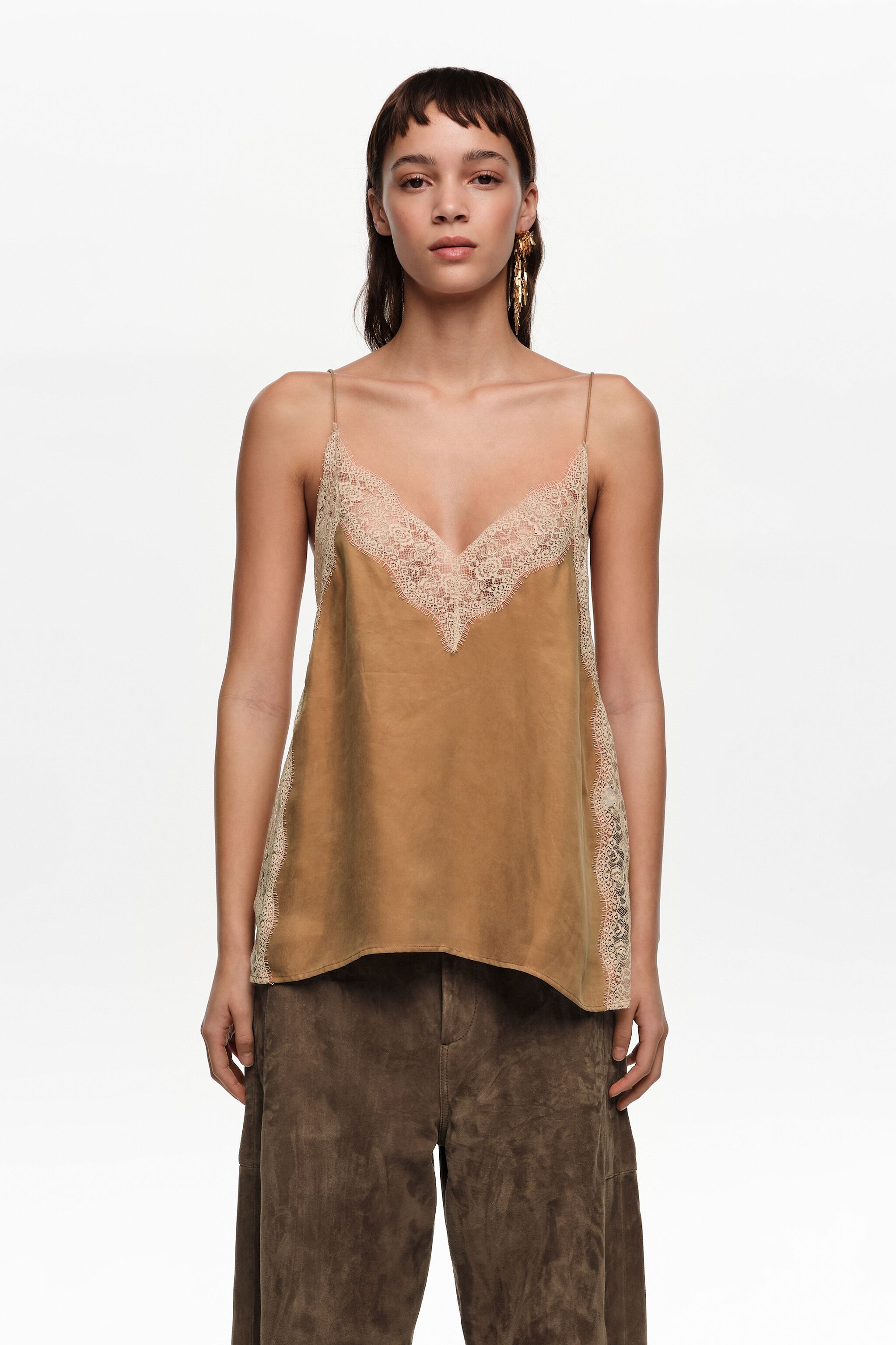 Toffee lace camisole top