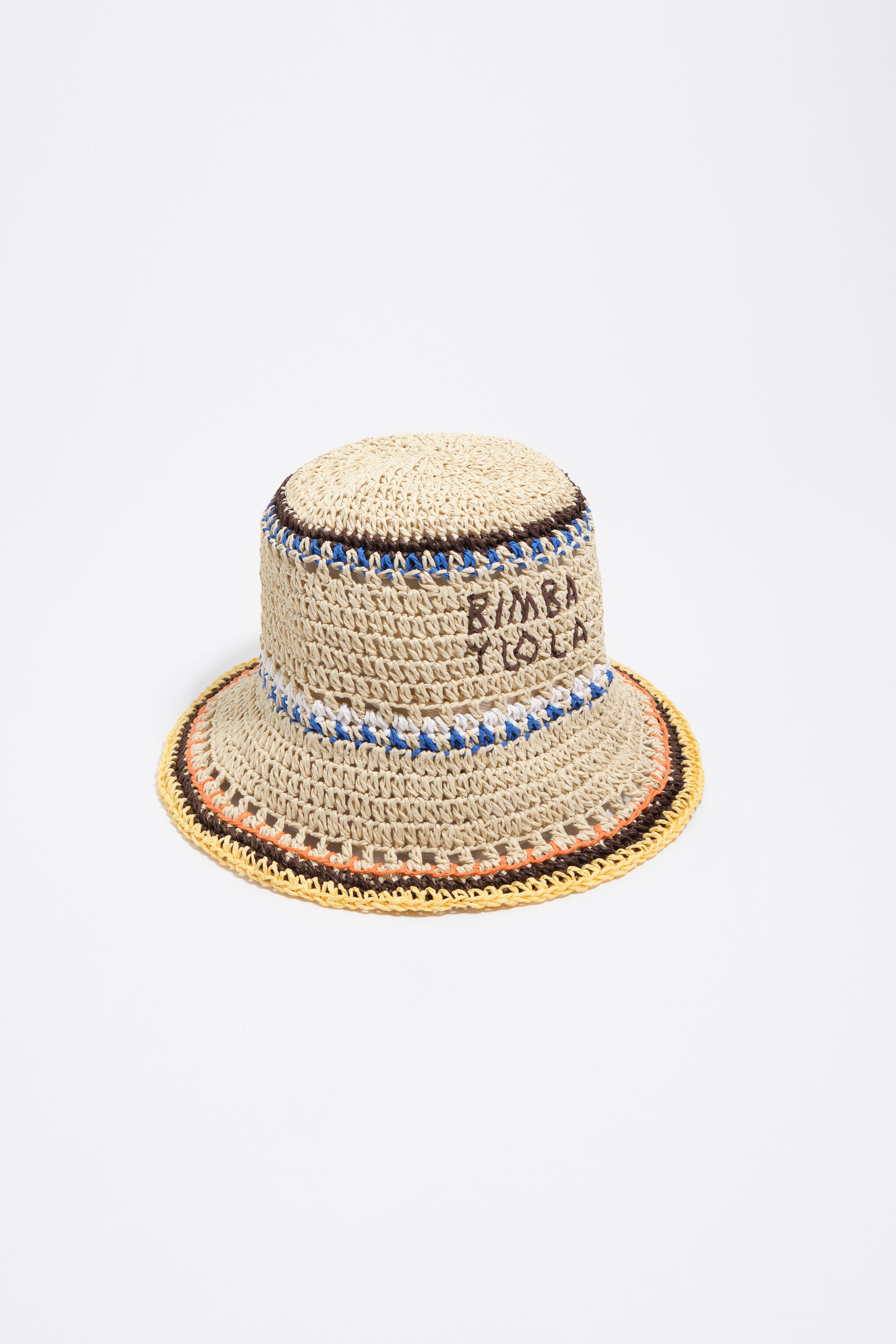 Natural and multicolor strips paper raffia hat