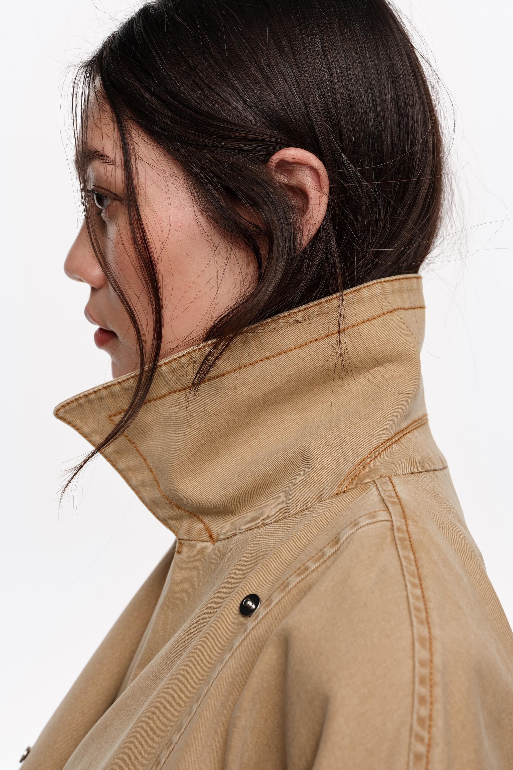 Camel washed double-breasted jacket