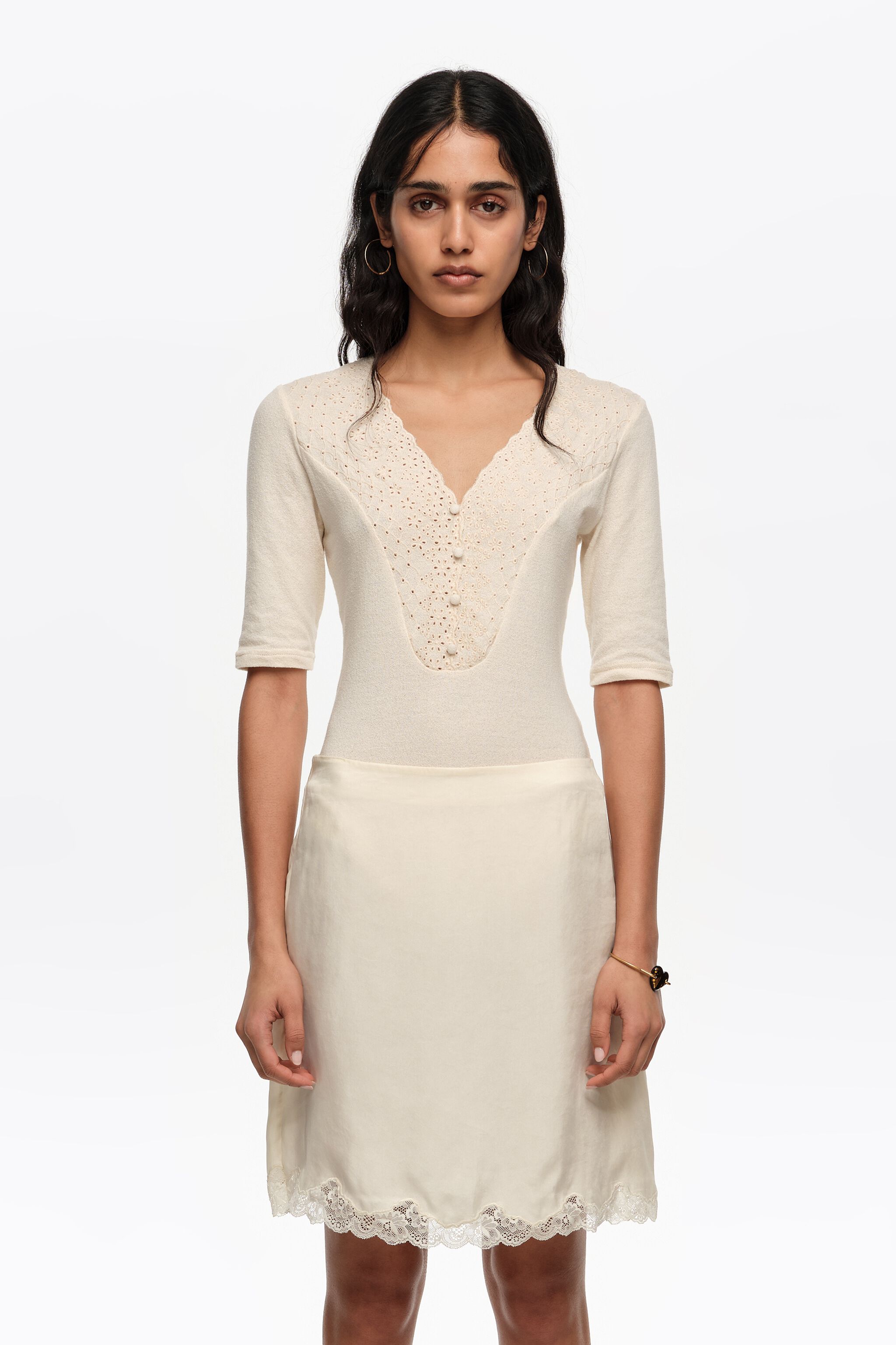 Ivory embroidered bodysuit