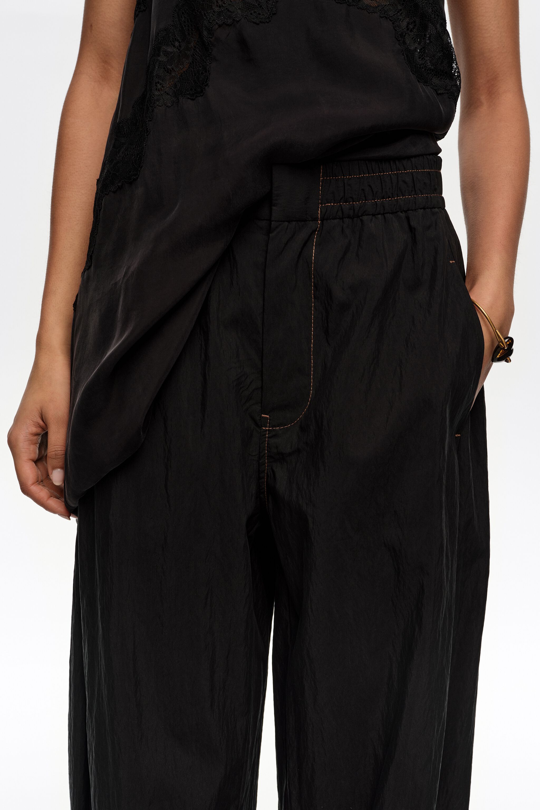 Black gathered jogger trousers