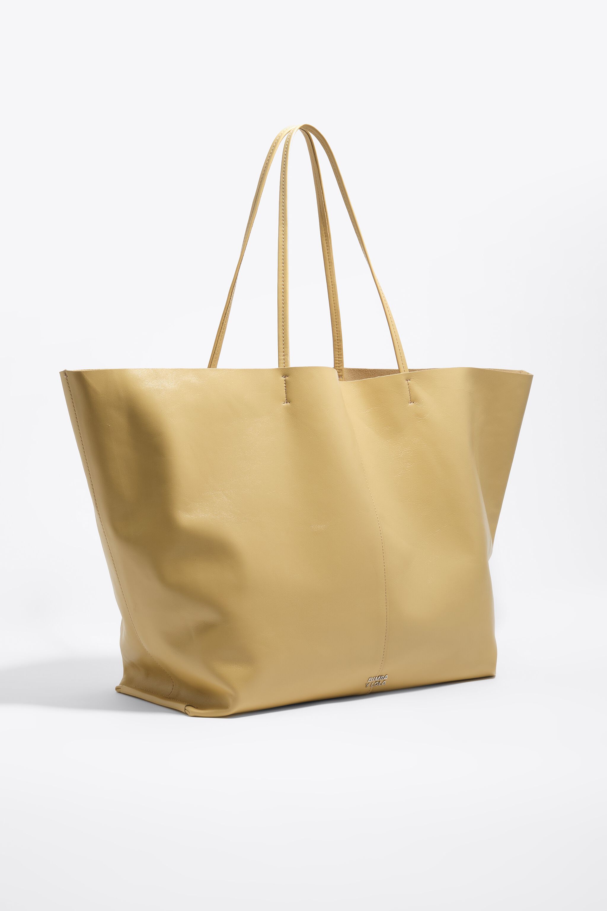 Oatmeal leather maxi shopper bag