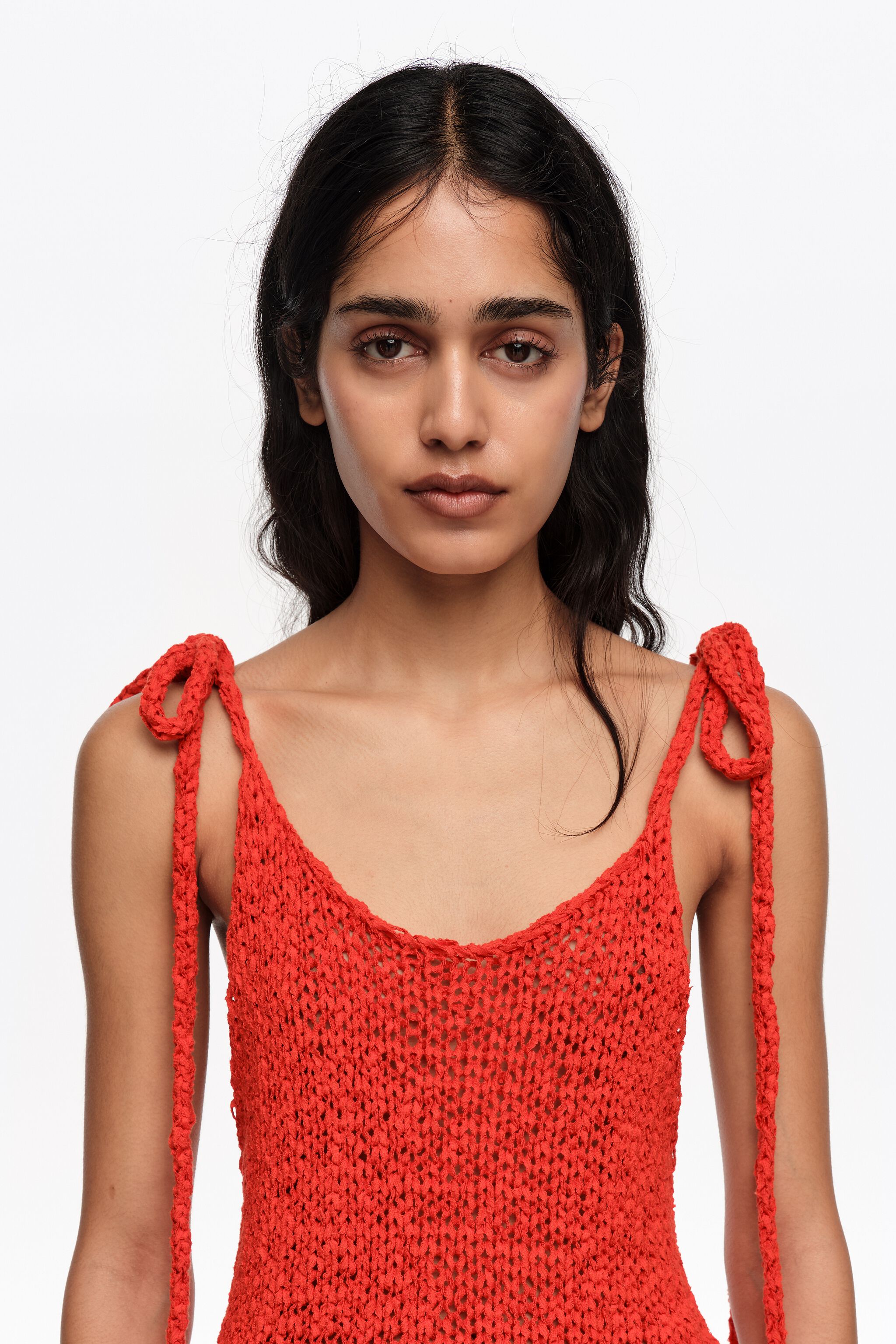 Red bow strap sweater