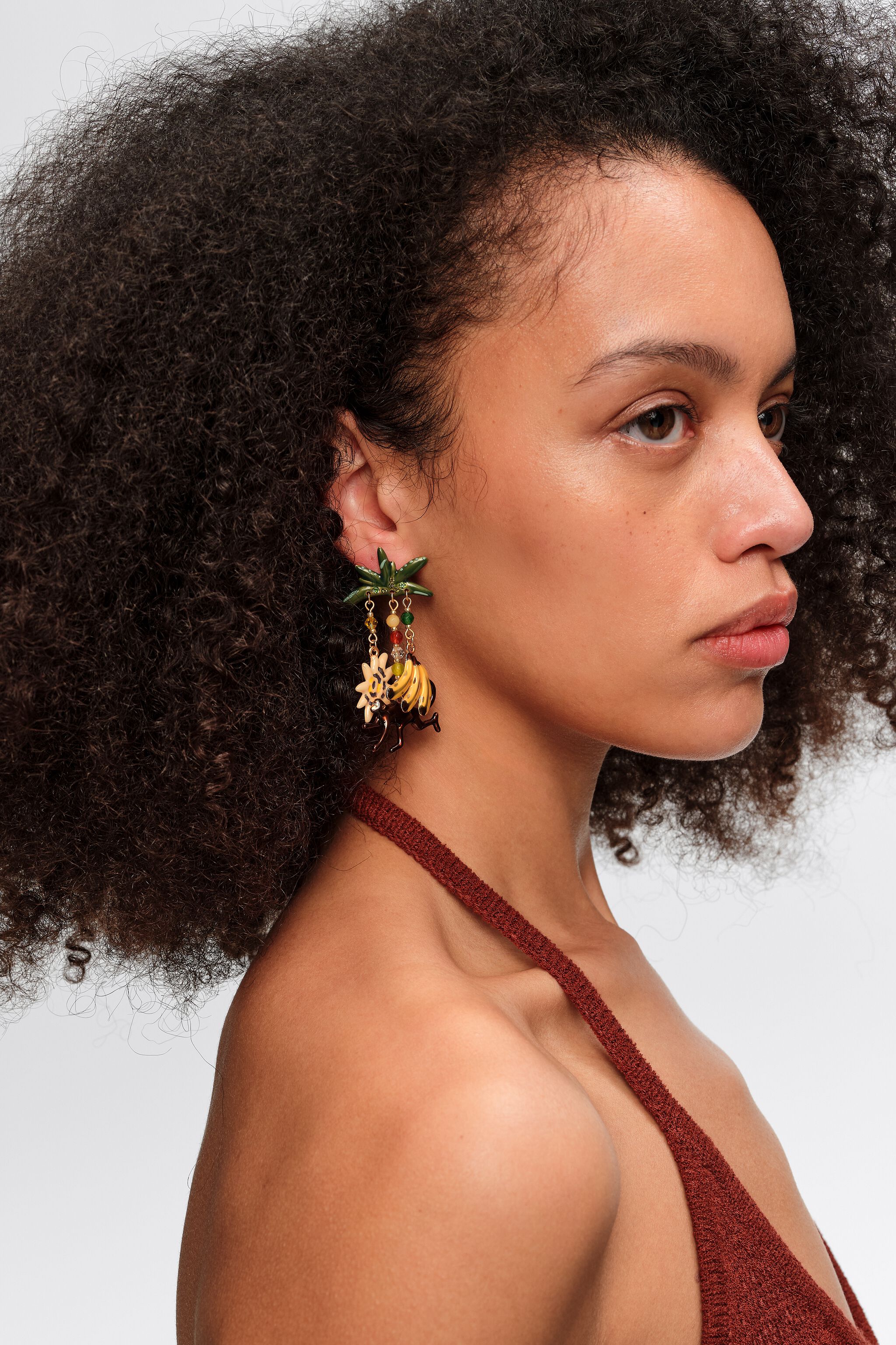 Gold monkeys and bananas earrings