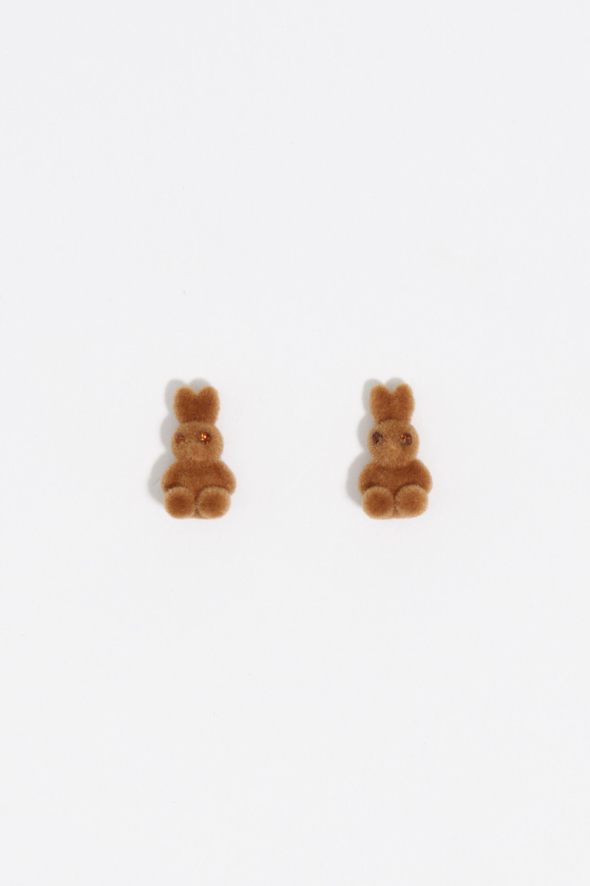 Brown flocked rabbit earrings