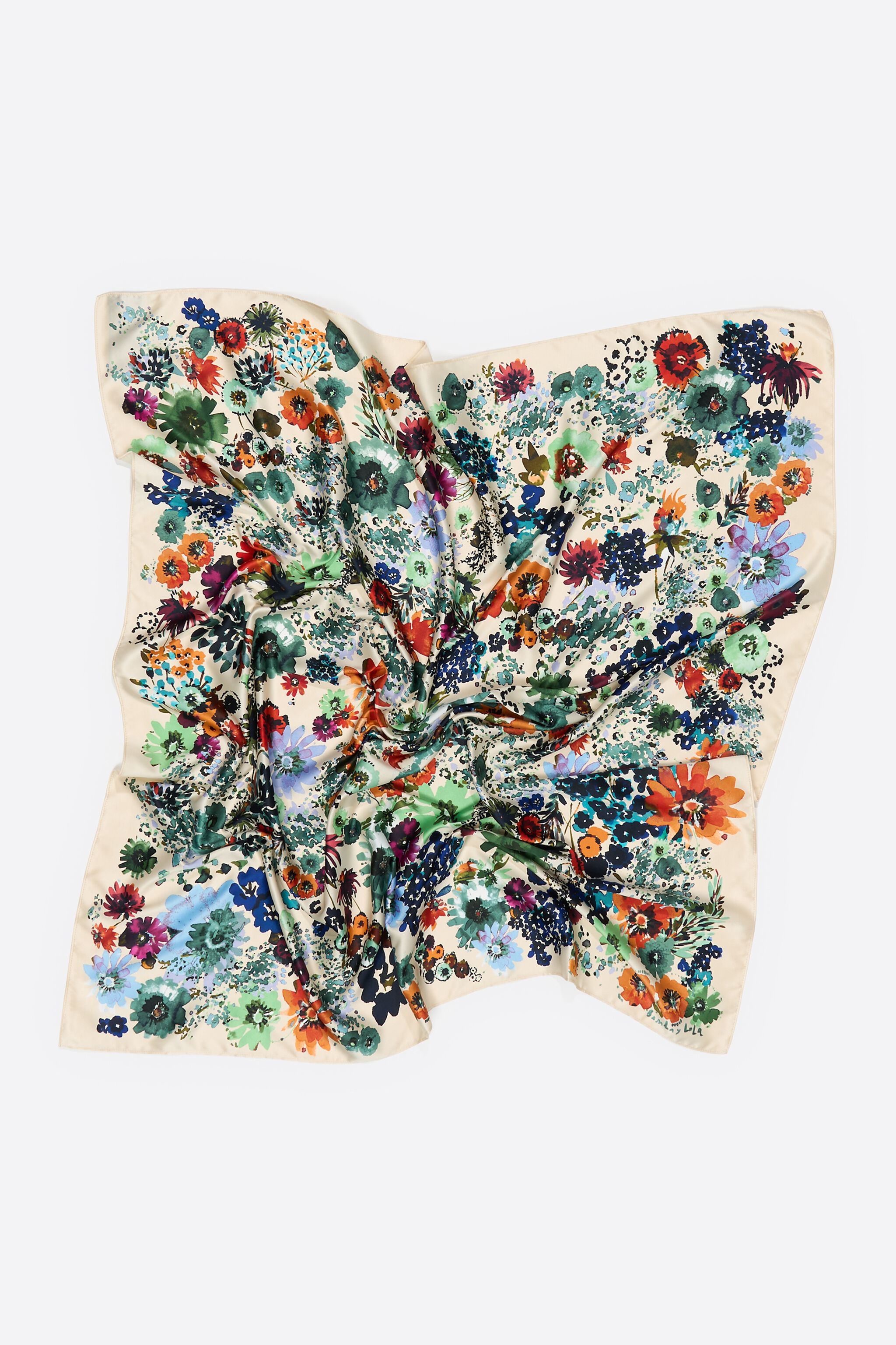 Watercolor floral scarf ivory