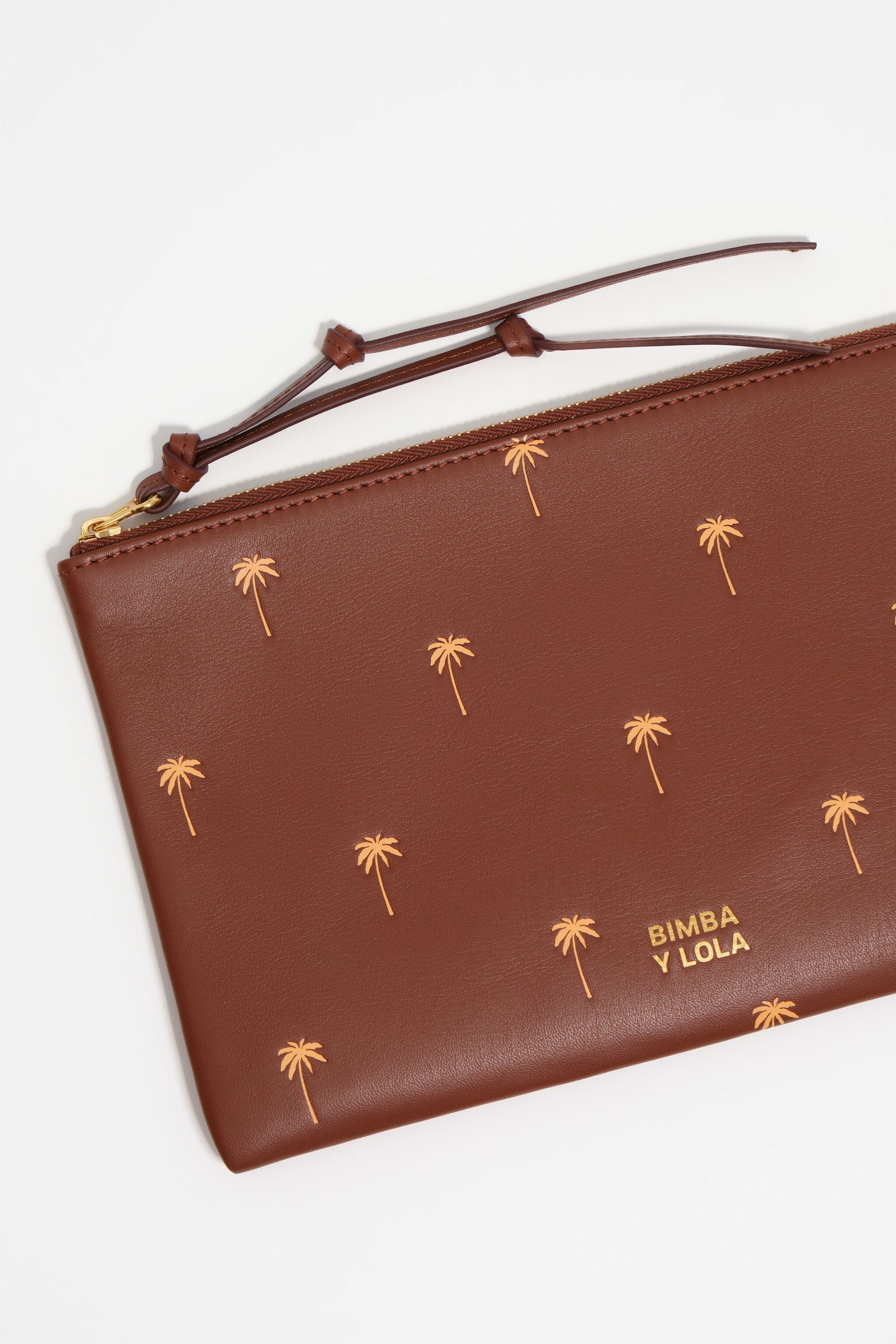 Large walnut leather Palms handbag